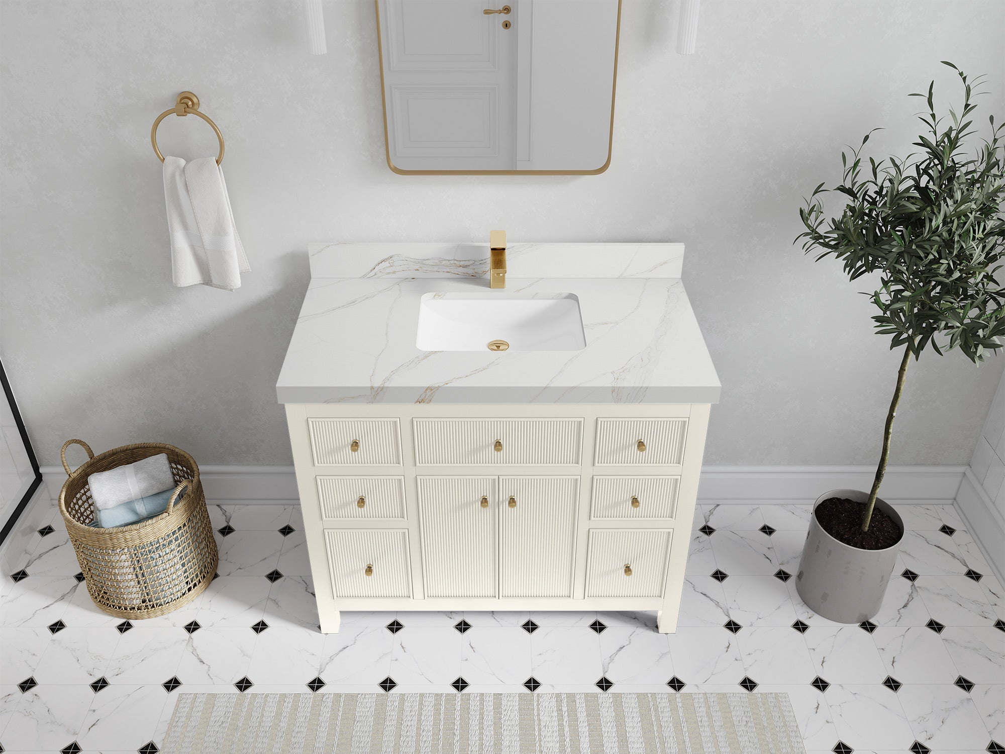 Sonoma 42 in W x 22 in D Free Standing Reeded Single Sink Bathroom Vanity - Willow Bath and Vanity
