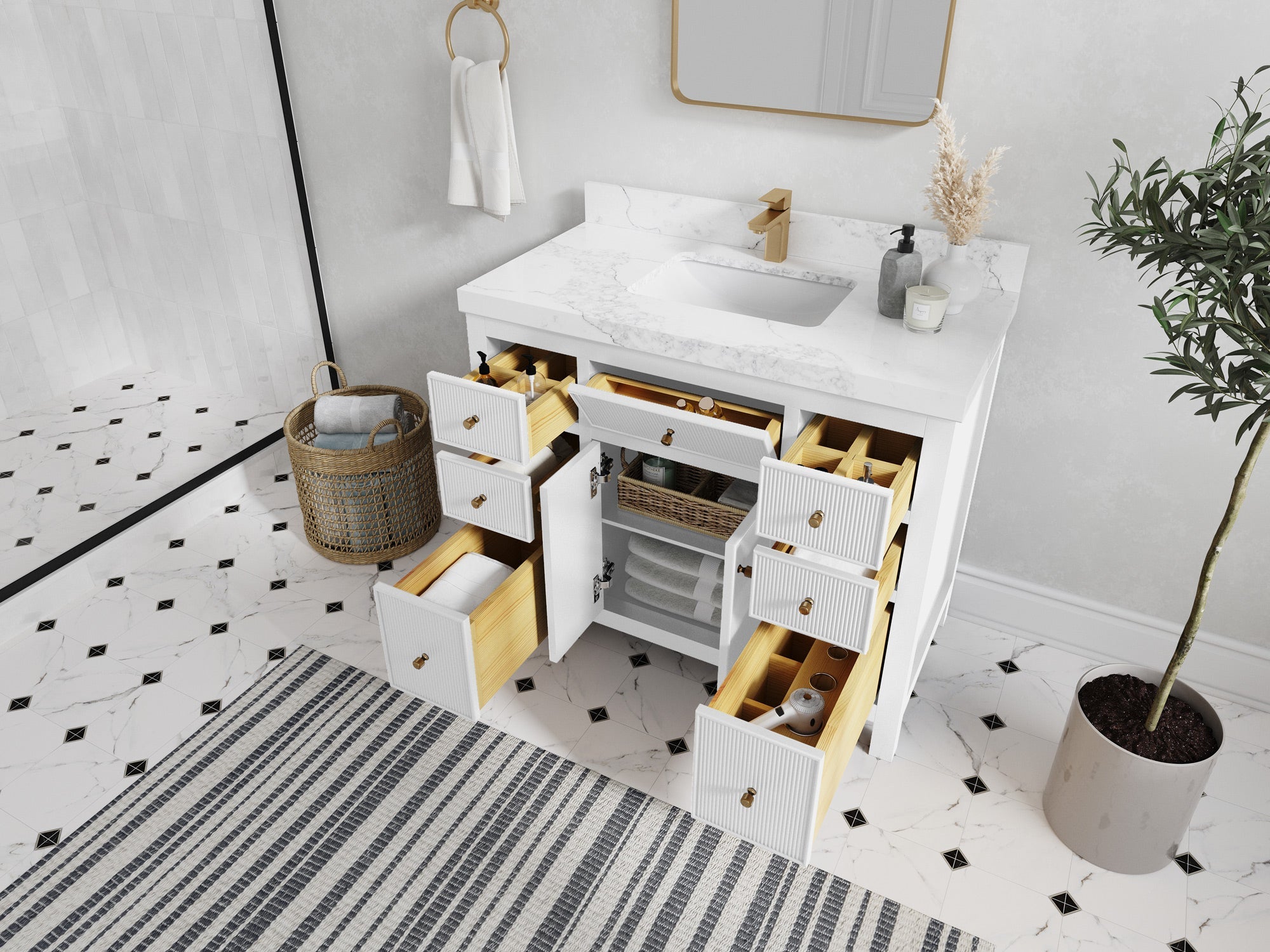 Sonoma 42 in W x 22 in D Free Standing Reeded Single Sink Bathroom Vanity - Willow Bath and Vanity