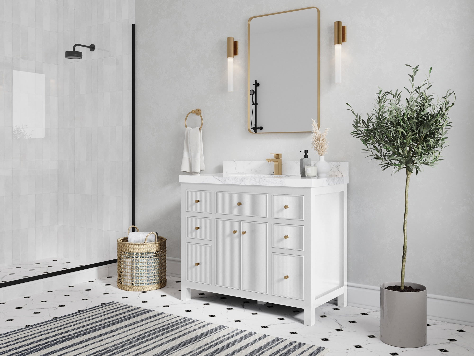 Sonoma 42 in W x 22 in D Free Standing Reeded Single Sink Bathroom Vanity - Willow Bath and Vanity