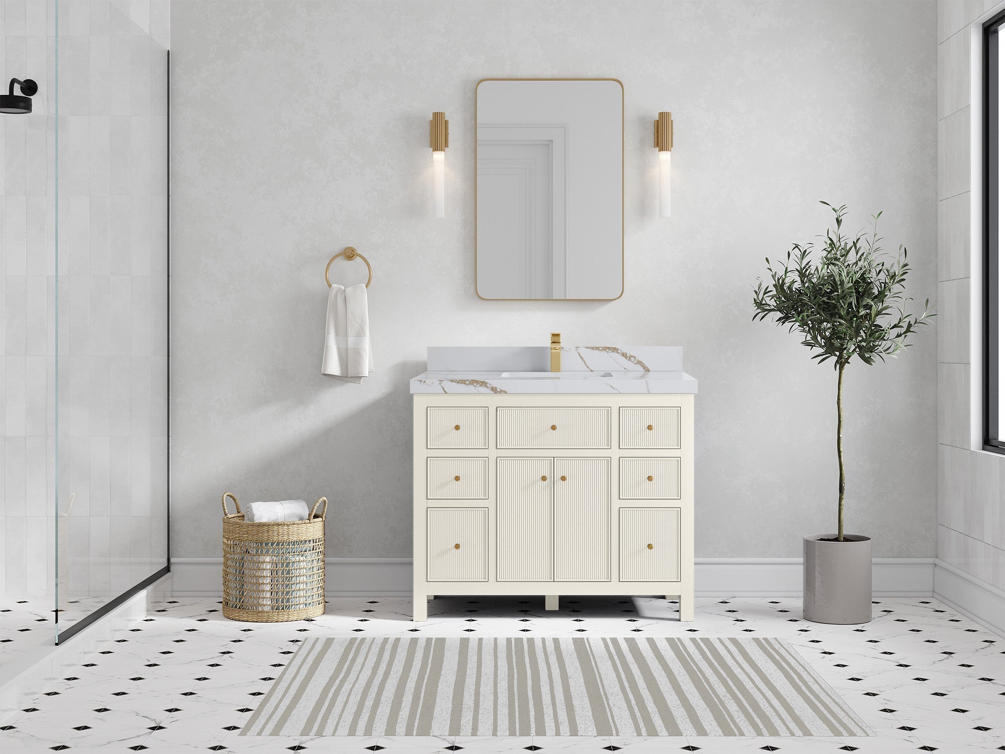 Sonoma 42 in W x 22 in D Free Standing Reeded Single Sink Bathroom Vanity - Willow Bath and Vanity
