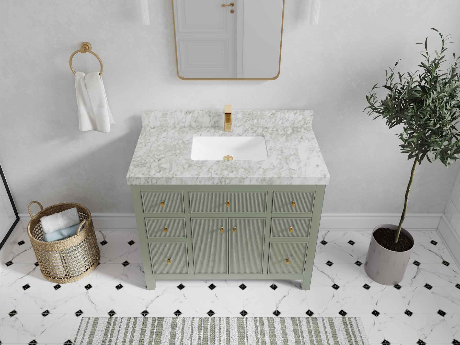 Sonoma 42 in W x 22 in D Free Standing Reeded Single Sink Bathroom Vanity - Willow Bath and Vanity
