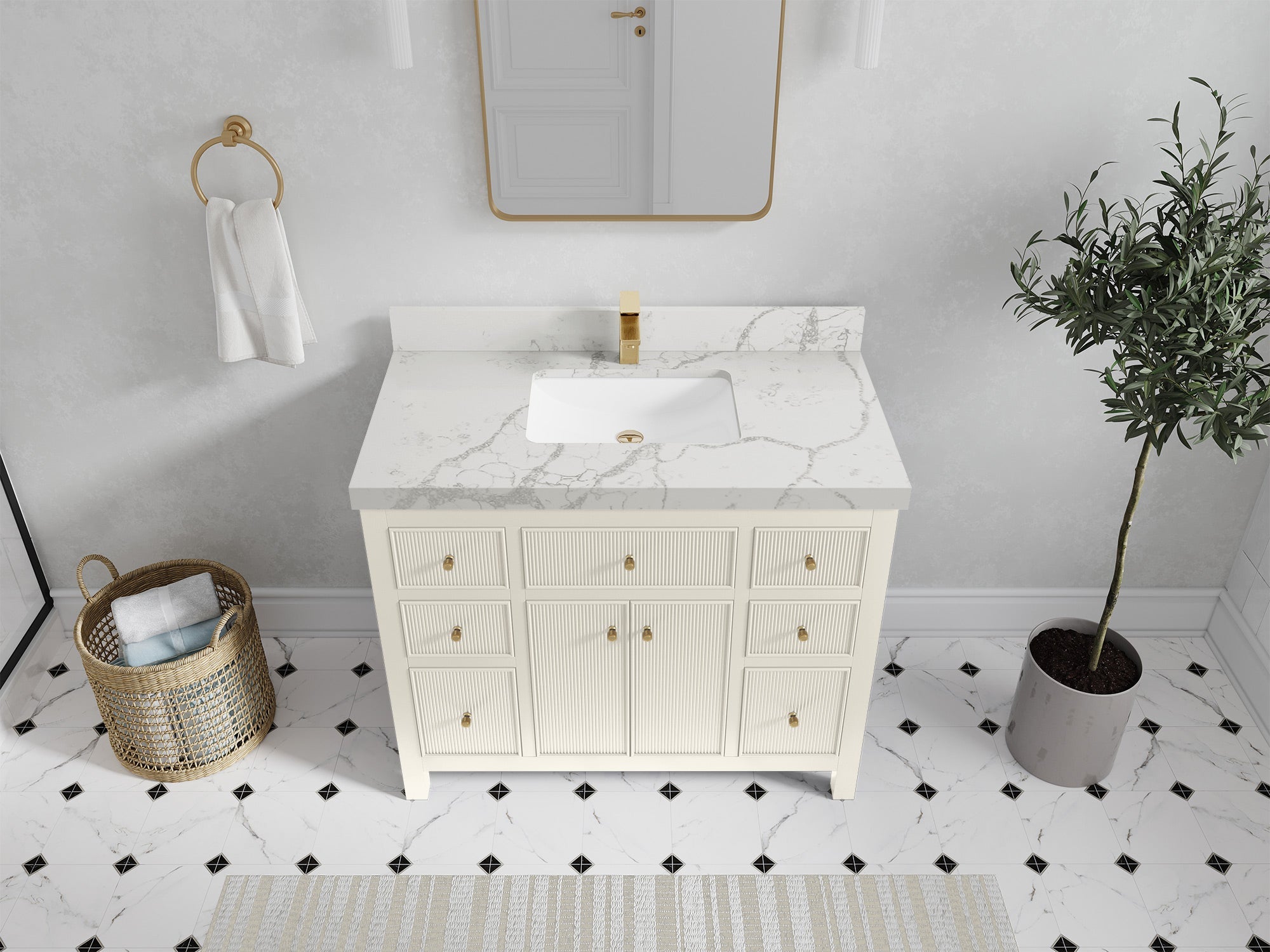 Sonoma 42 in W x 22 in D Free Standing Reeded Single Sink Bathroom Vanity - Willow Bath and Vanity