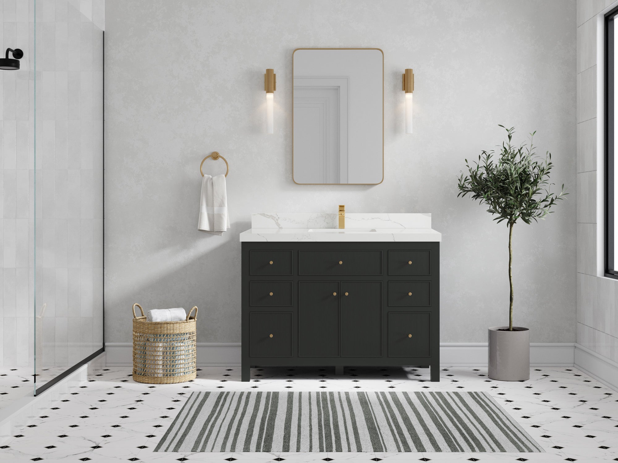 Sonoma 42 in W x 22 in D Free Standing Reeded Single Sink Bathroom Vanity - Willow Bath and Vanity