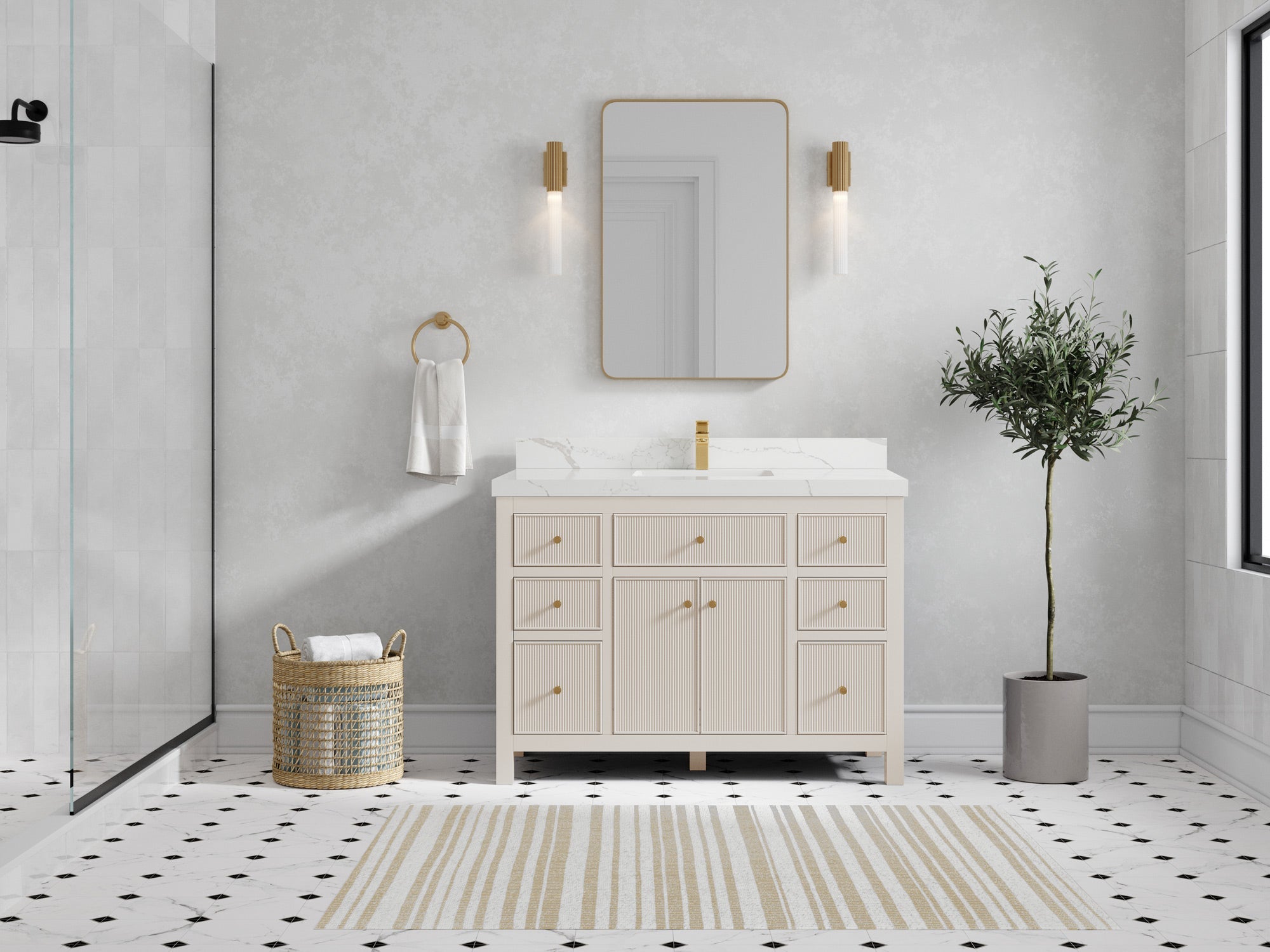 Sonoma 48 in W x 22 in D Free Standing Reeded Single Sink Bathroom Vanity - Willow Bath and Vanity