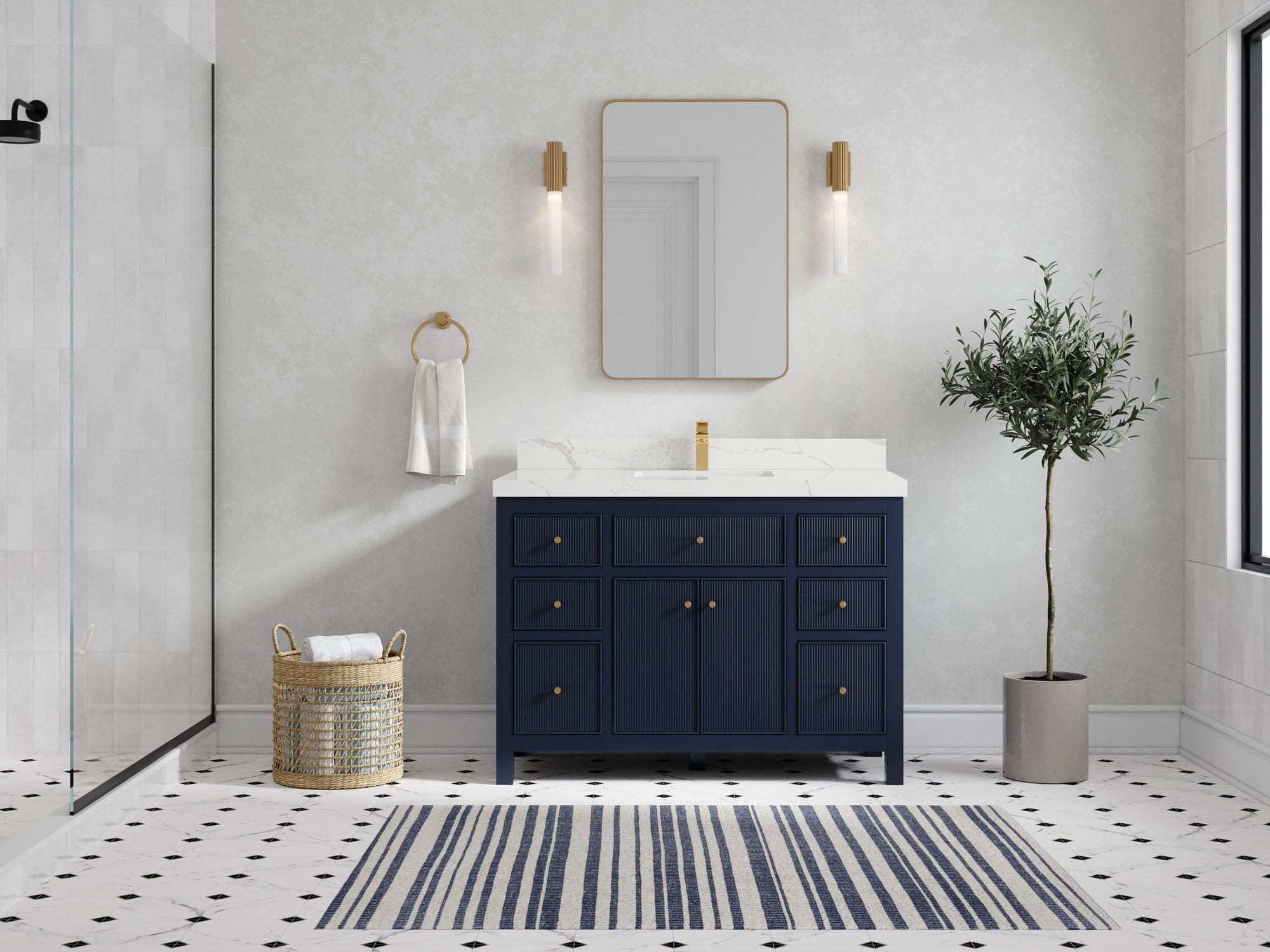 Sonoma 48 in W x 22 in D Free Standing Reeded Single Sink Bathroom Vanity - Willow Bath and Vanity