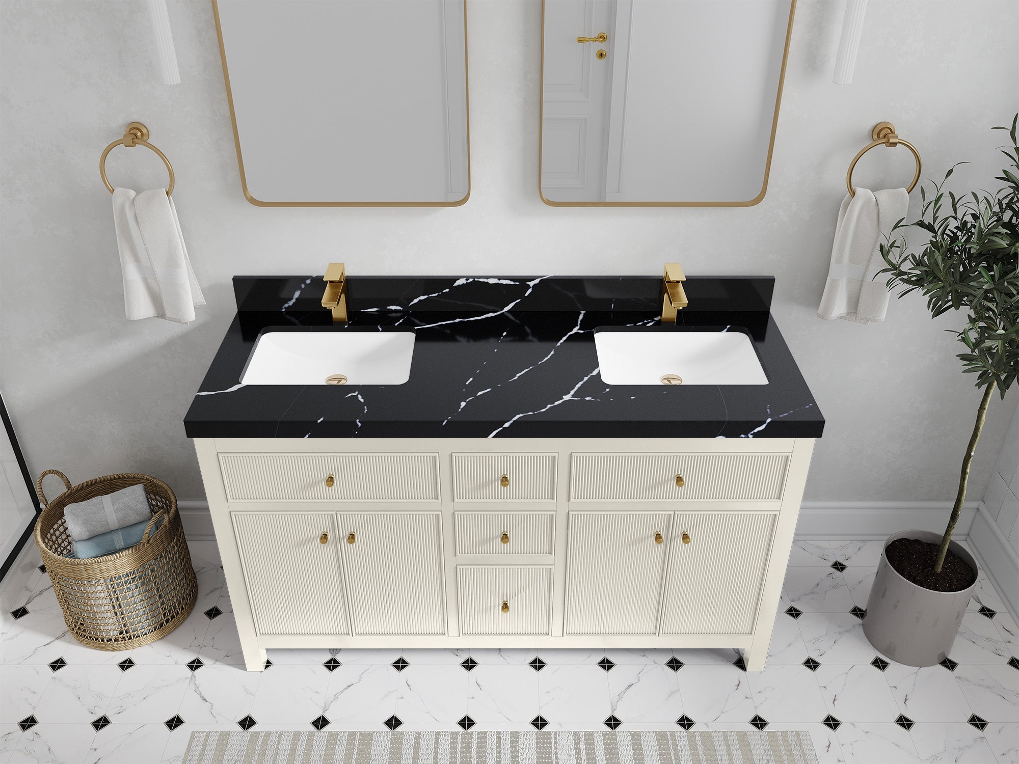 Sonoma 60 in W x 22 in D Free Standing Reeded Double Sink Bathroom Vanity - Willow Bath and Vanity