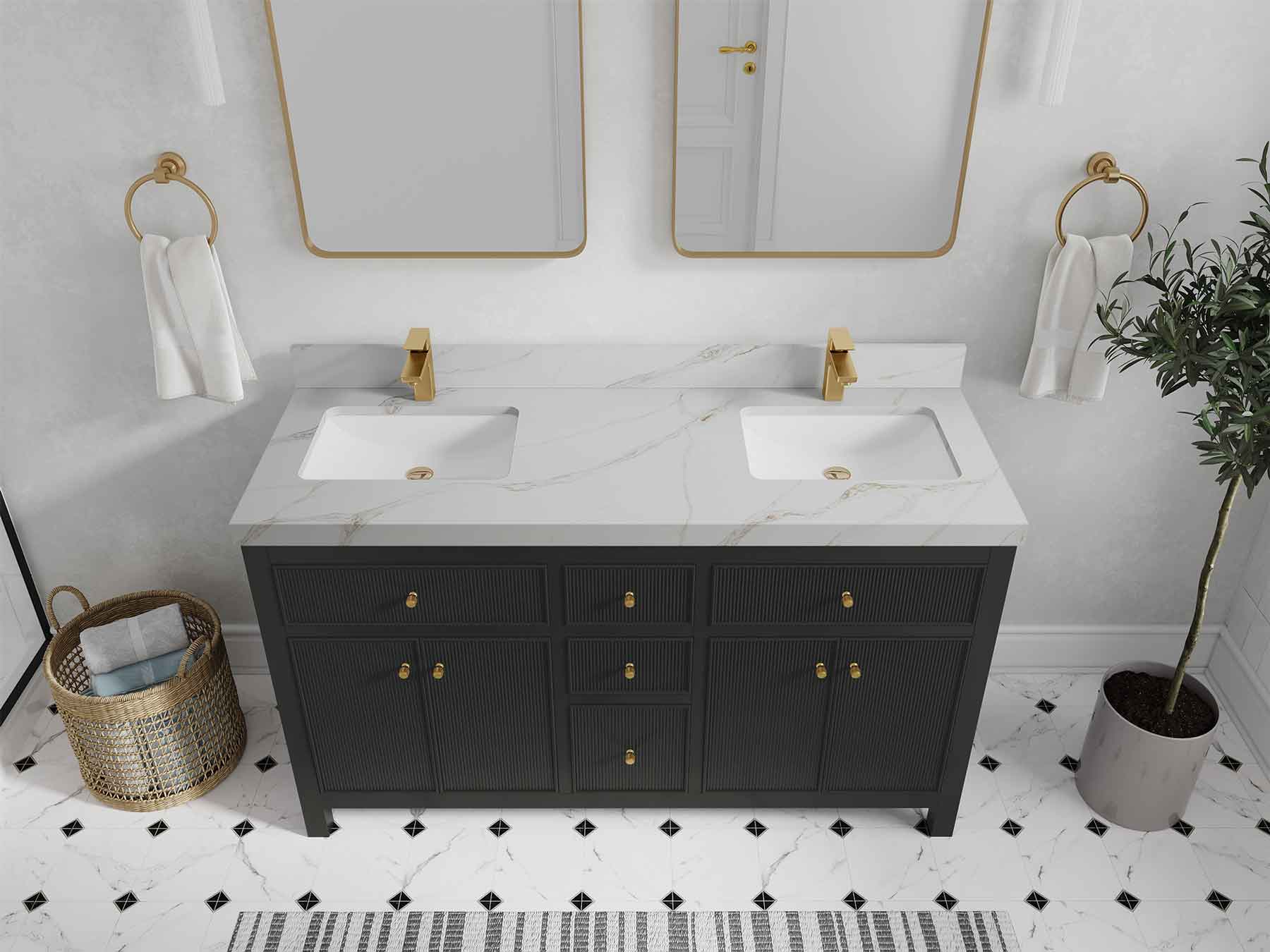 Sonoma 60 in W x 22 in D Free Standing Reeded Double Sink Bathroom Vanity - Willow Bath and Vanity