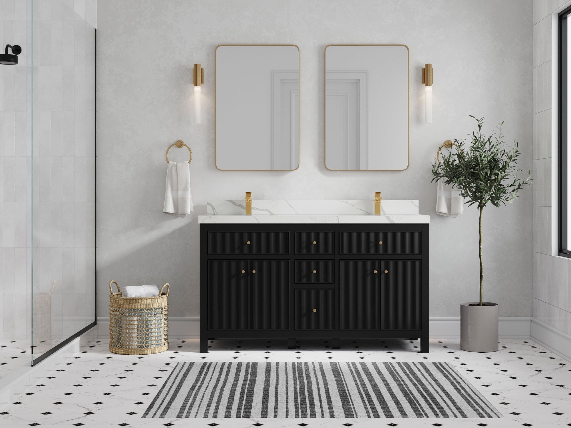 Sonoma 60 in W x 22 in D Free Standing Reeded Double Sink Bathroom Vanity - Willow Bath and Vanity
