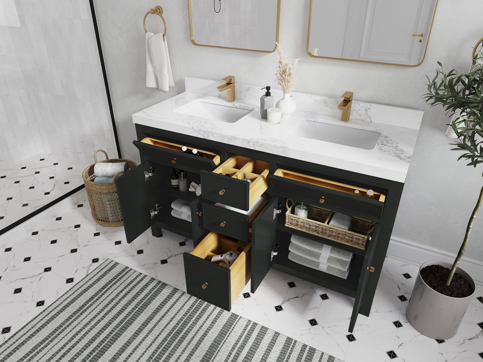 Sonoma 60 in W x 22 in D Free Standing Reeded Double Sink Bathroom Vanity - Willow Bath and Vanity