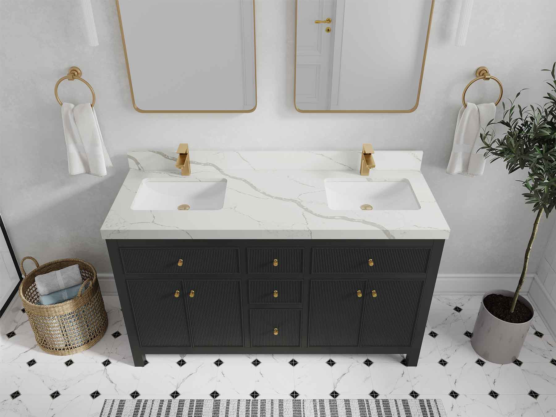 Sonoma 60 in W x 22 in D Free Standing Reeded Double Sink Bathroom Vanity - Willow Bath and Vanity