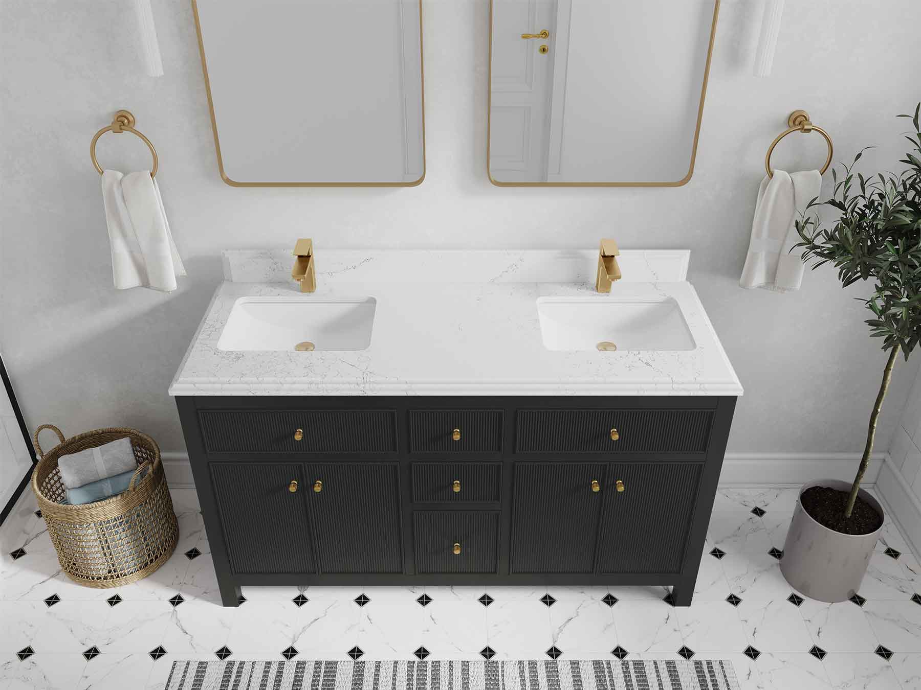 Sonoma 60 in W x 22 in D Free Standing Reeded Double Sink Bathroom Vanity - Willow Bath and Vanity
