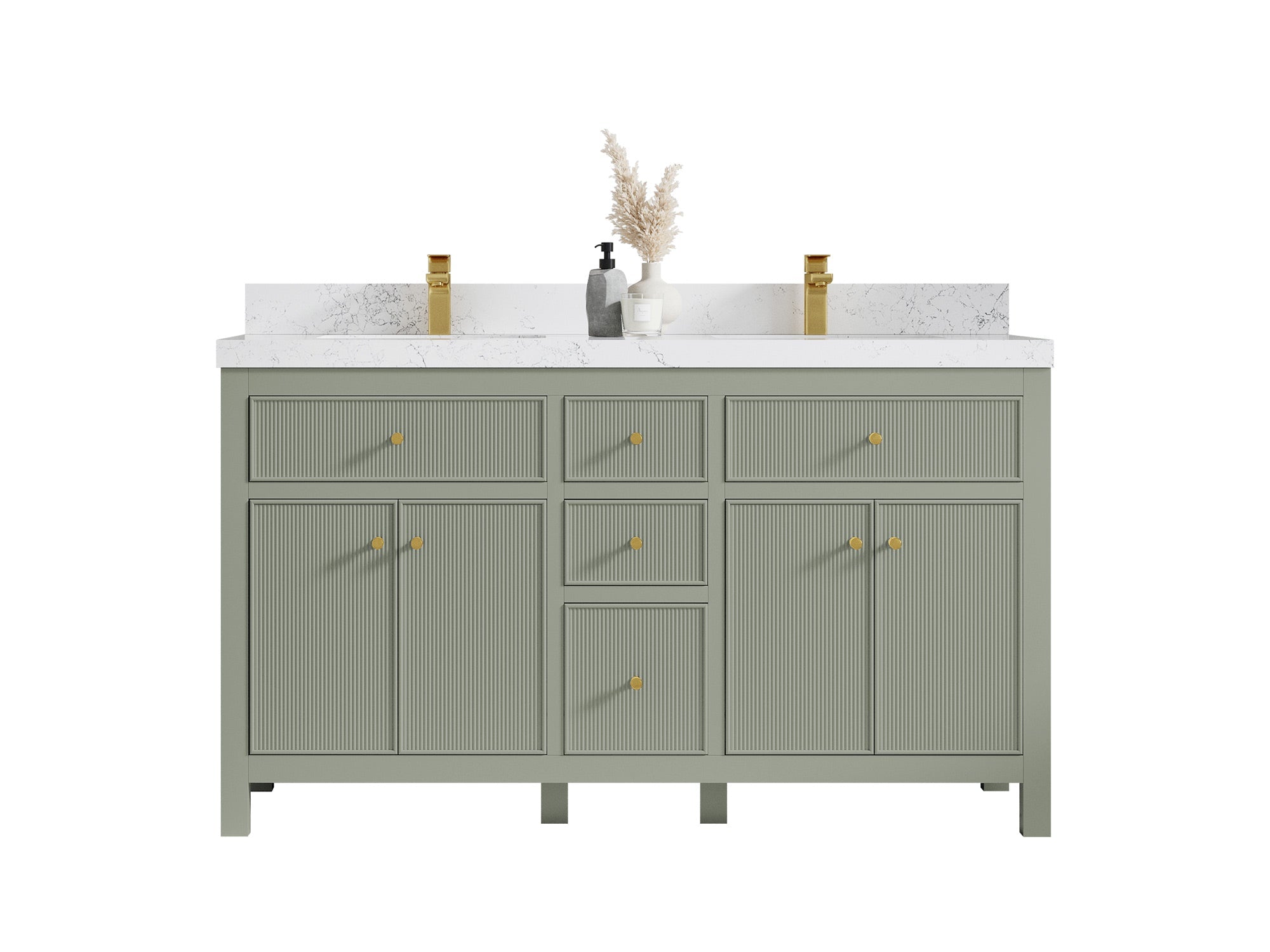 Sonoma 60 in W x 22 in D Free Standing Reeded Double Sink Bathroom Vanity - Willow Bath and Vanity