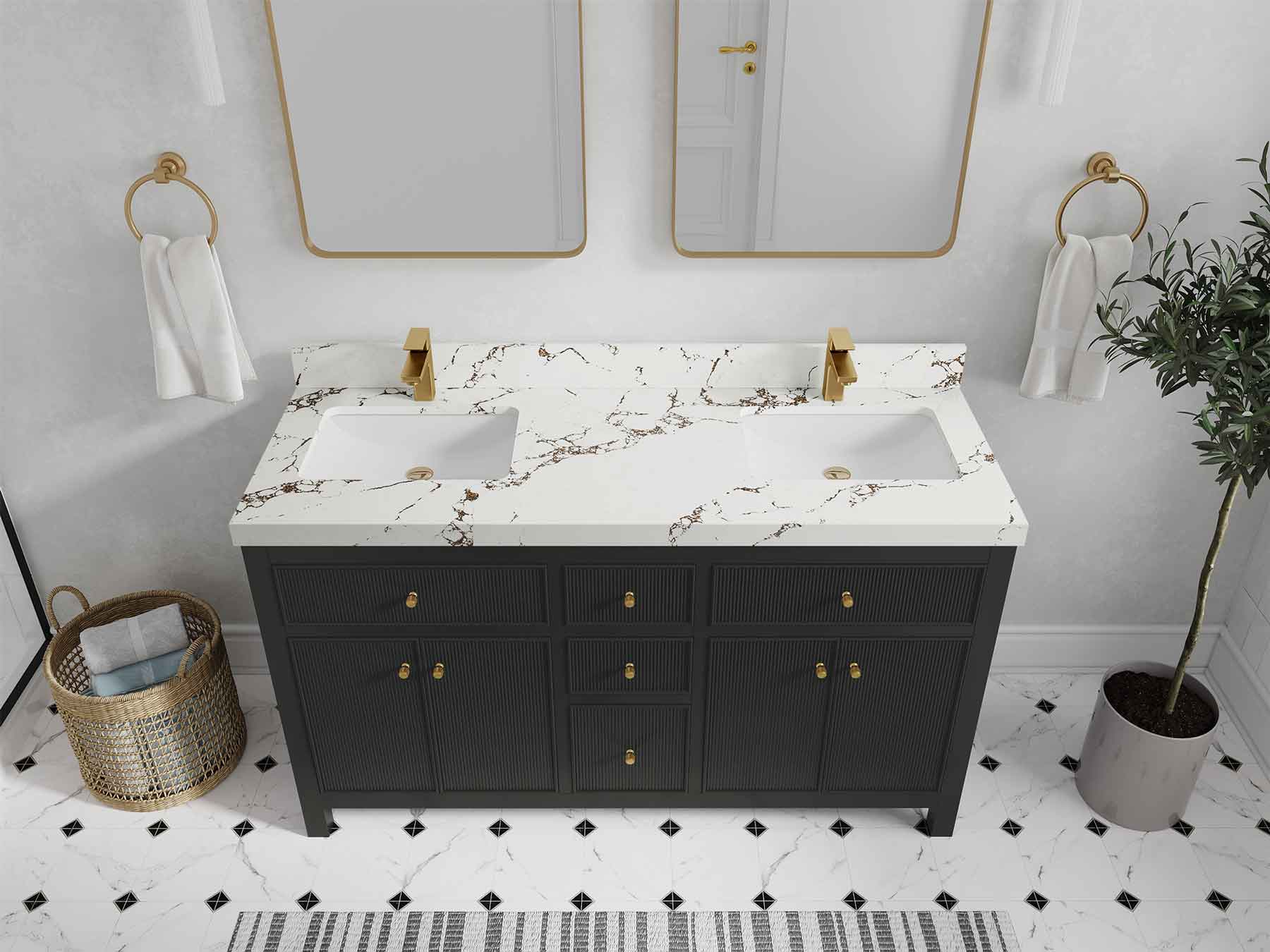 Sonoma 60 in W x 22 in D Free Standing Reeded Double Sink Bathroom Vanity - Willow Bath and Vanity