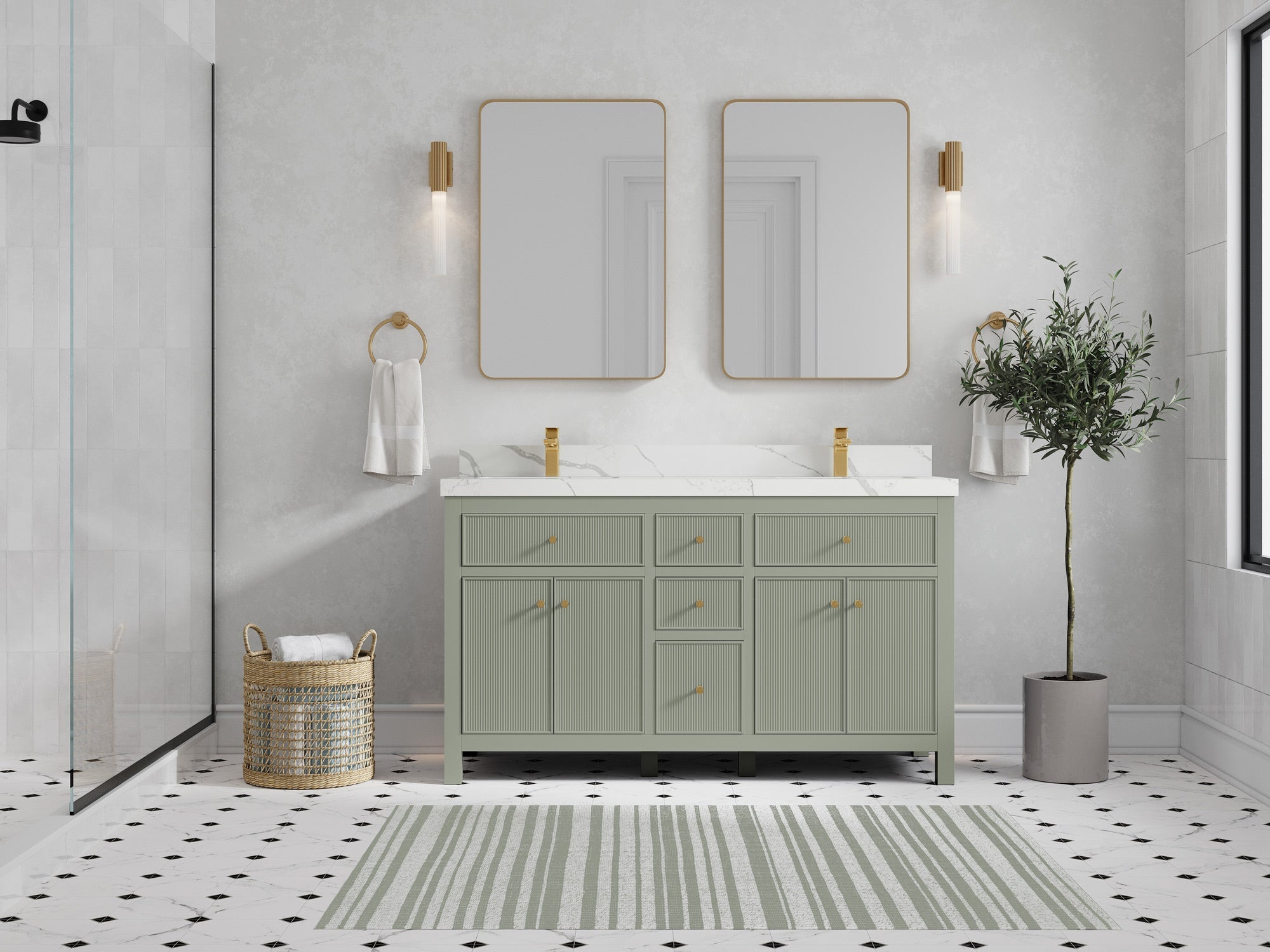 Sonoma 60 in W x 22 in D Free Standing Reeded Double Sink Bathroom Vanity - Willow Bath and Vanity