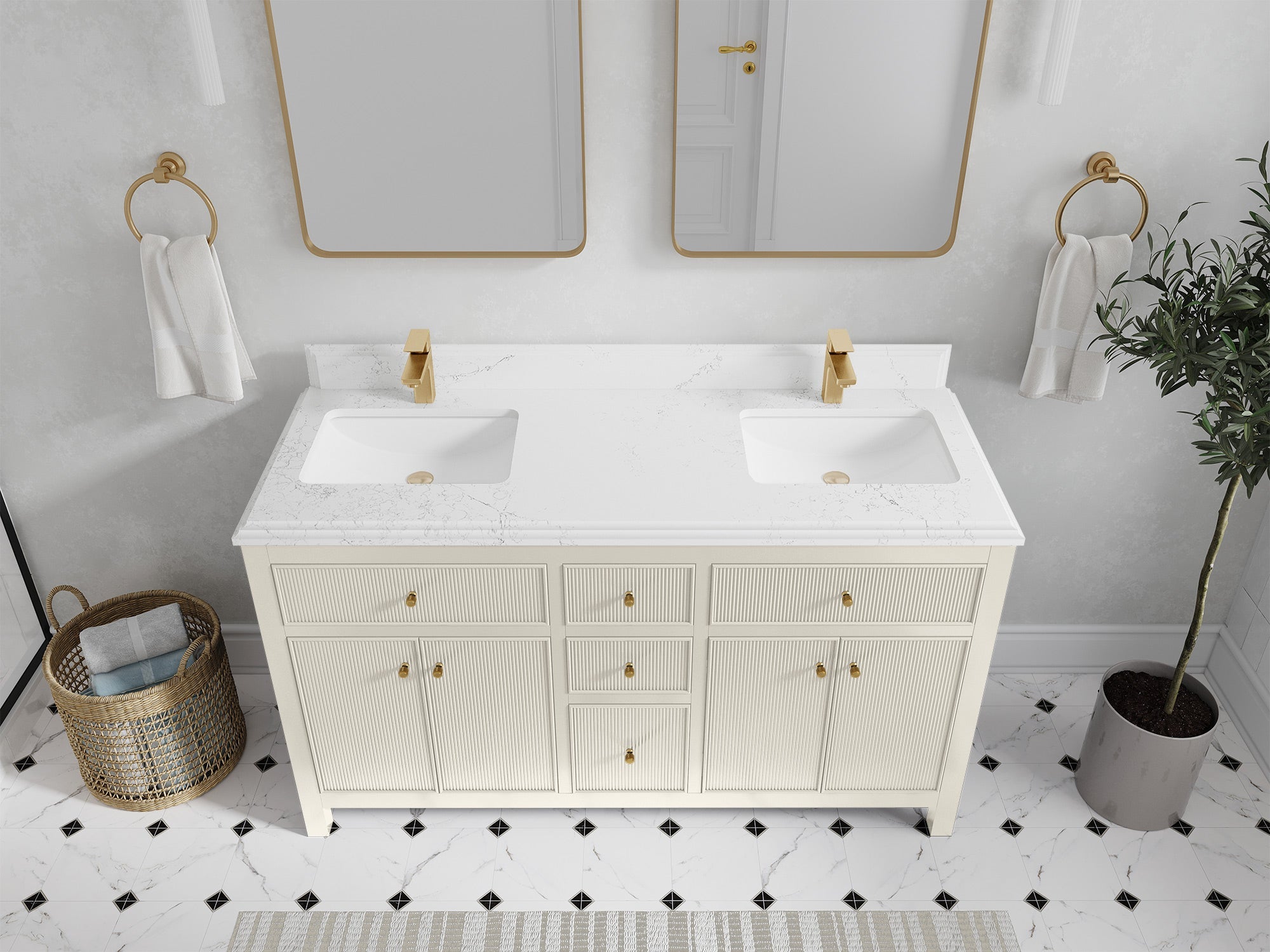 Sonoma 60 in W x 22 in D Free Standing Reeded Double Sink Bathroom Vanity - Willow Bath and Vanity