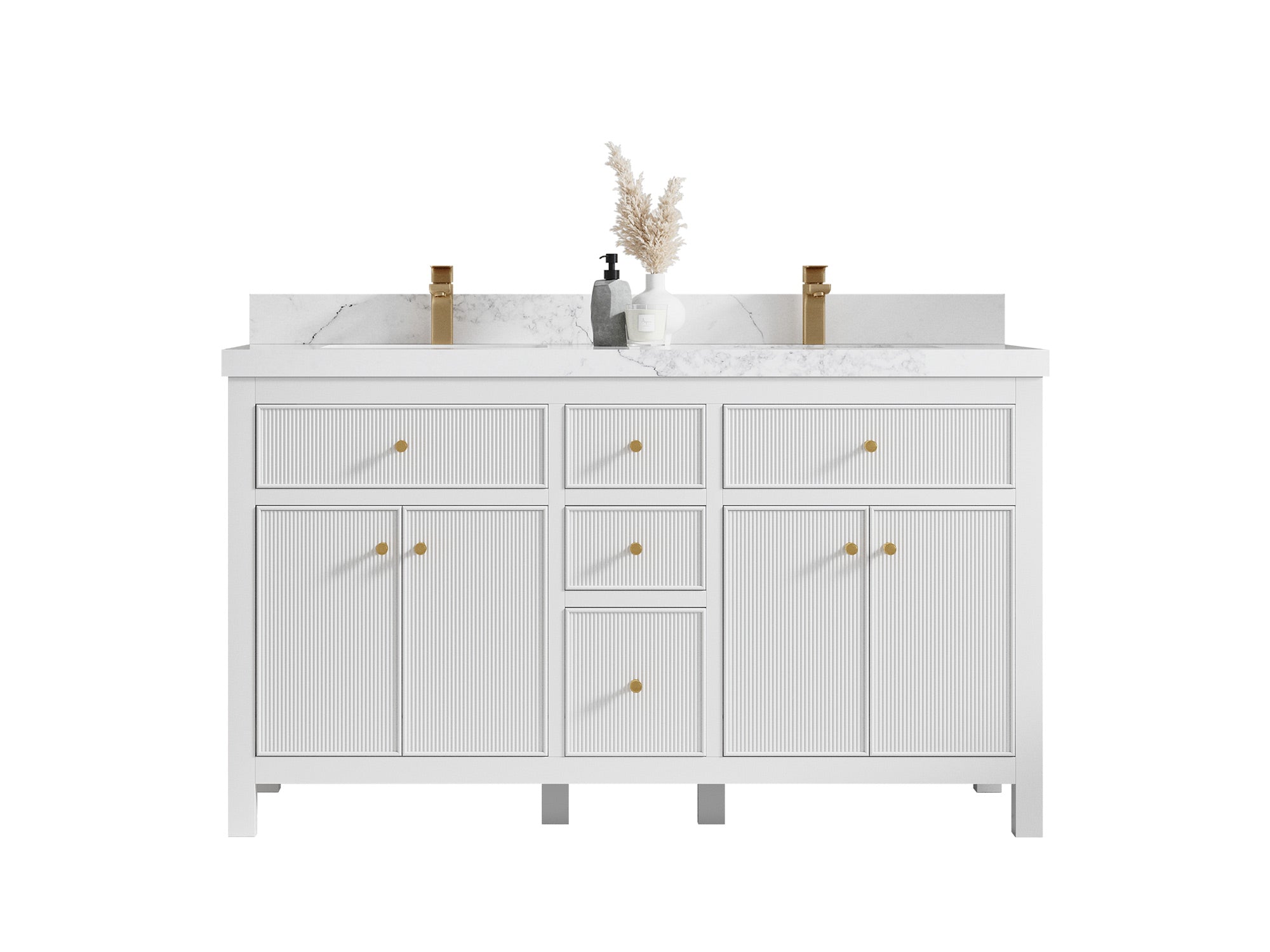 Sonoma 60 in W x 22 in D Free Standing Reeded Double Sink Bathroom Vanity - Willow Bath and Vanity