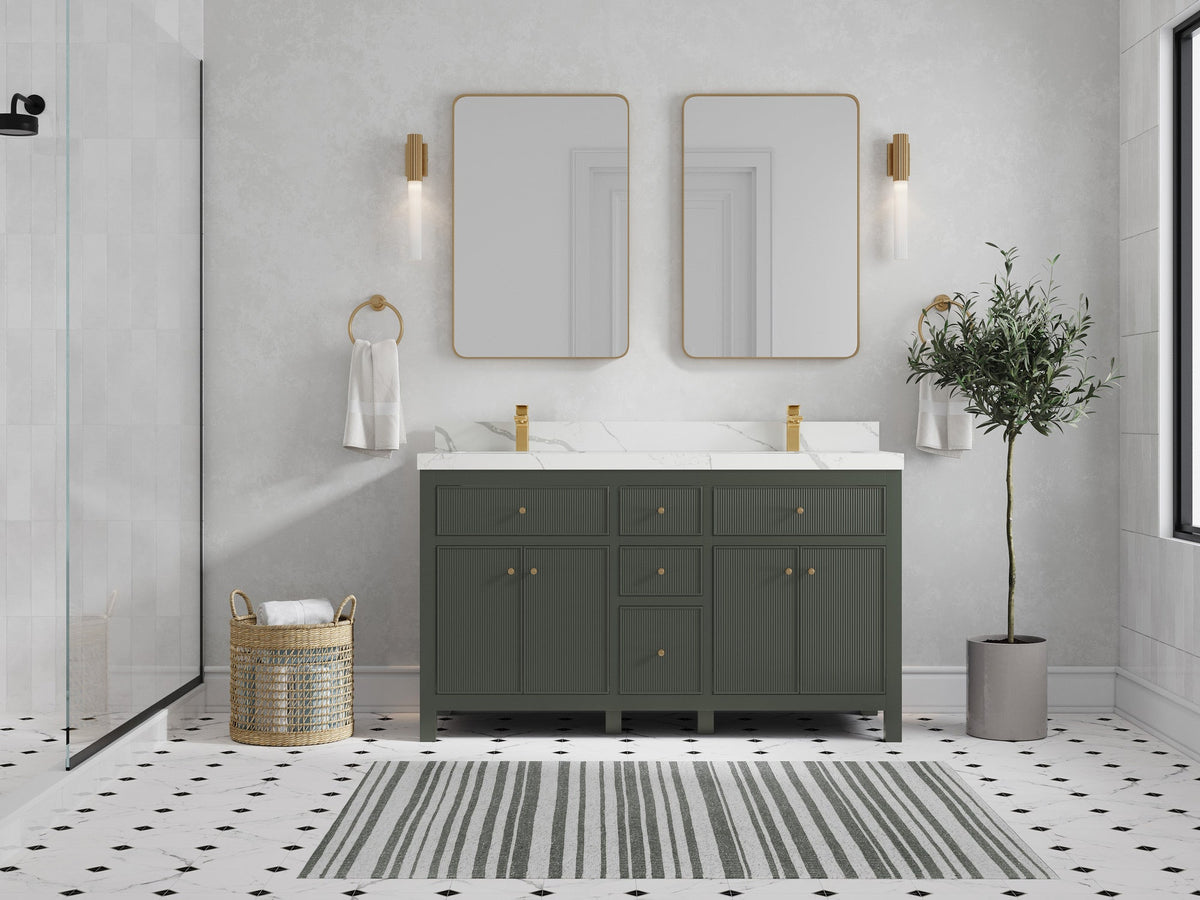 Sonoma 60 in W x 22 in D Free Standing Reeded Double Sink Bathroom Vanity - Willow Bath and Vanity