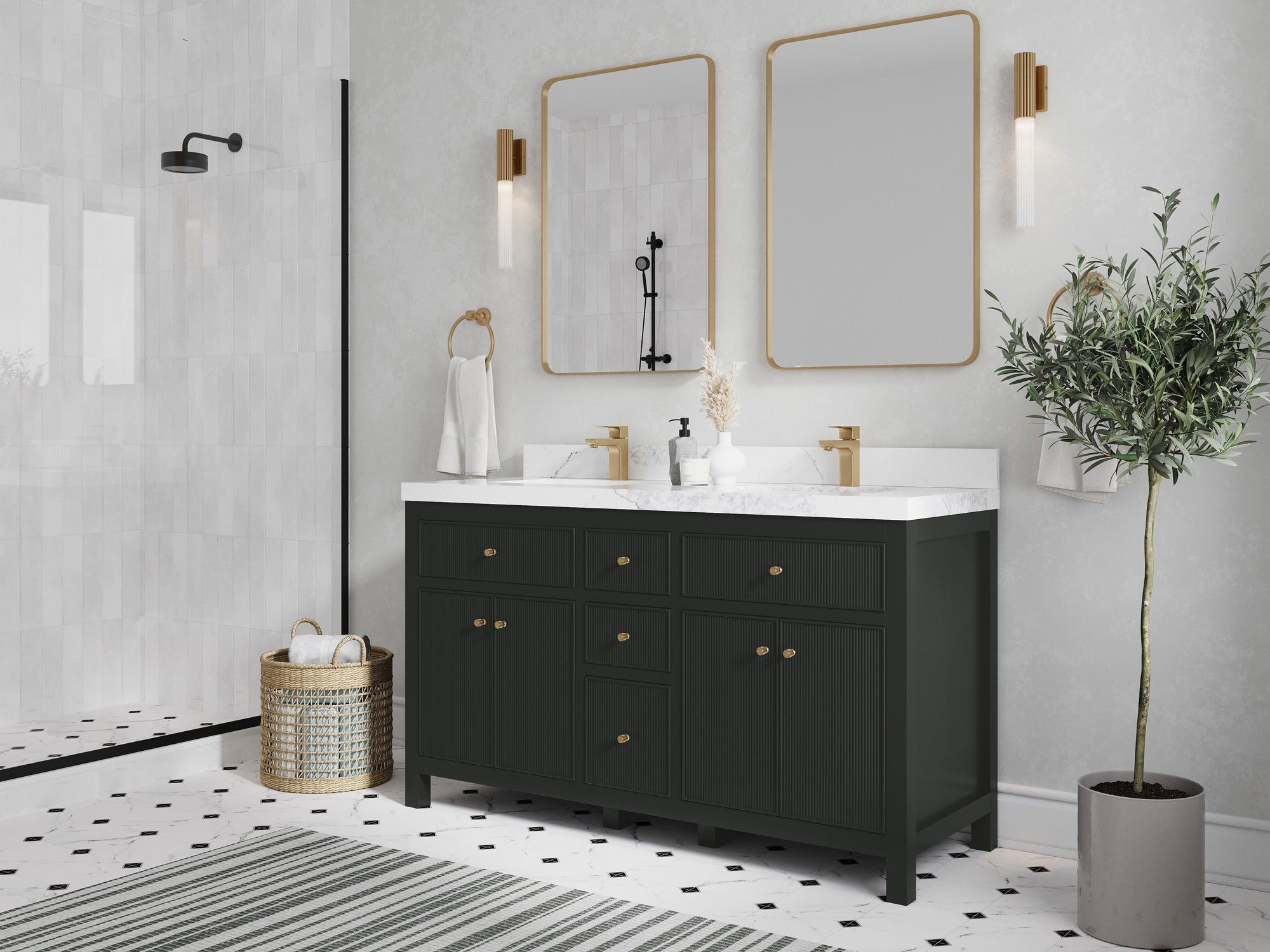 Sonoma 60 in W x 22 in D Free Standing Reeded Double Sink Bathroom Vanity - Willow Bath and Vanity