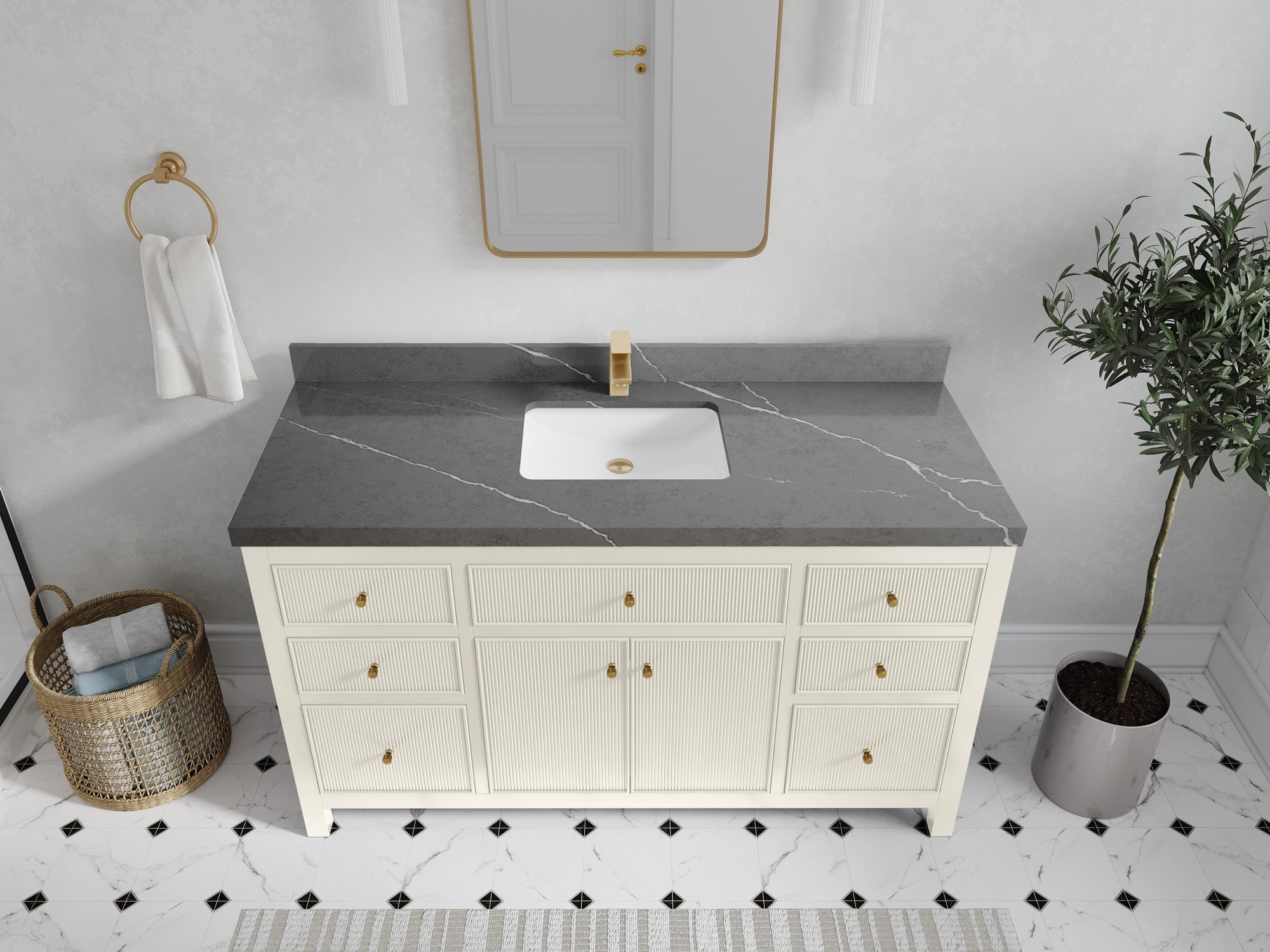 Sonoma 60 in W x 22 in D Free Standing Reeded Single Sink Bathroom Vanity - Willow Bath and Vanity