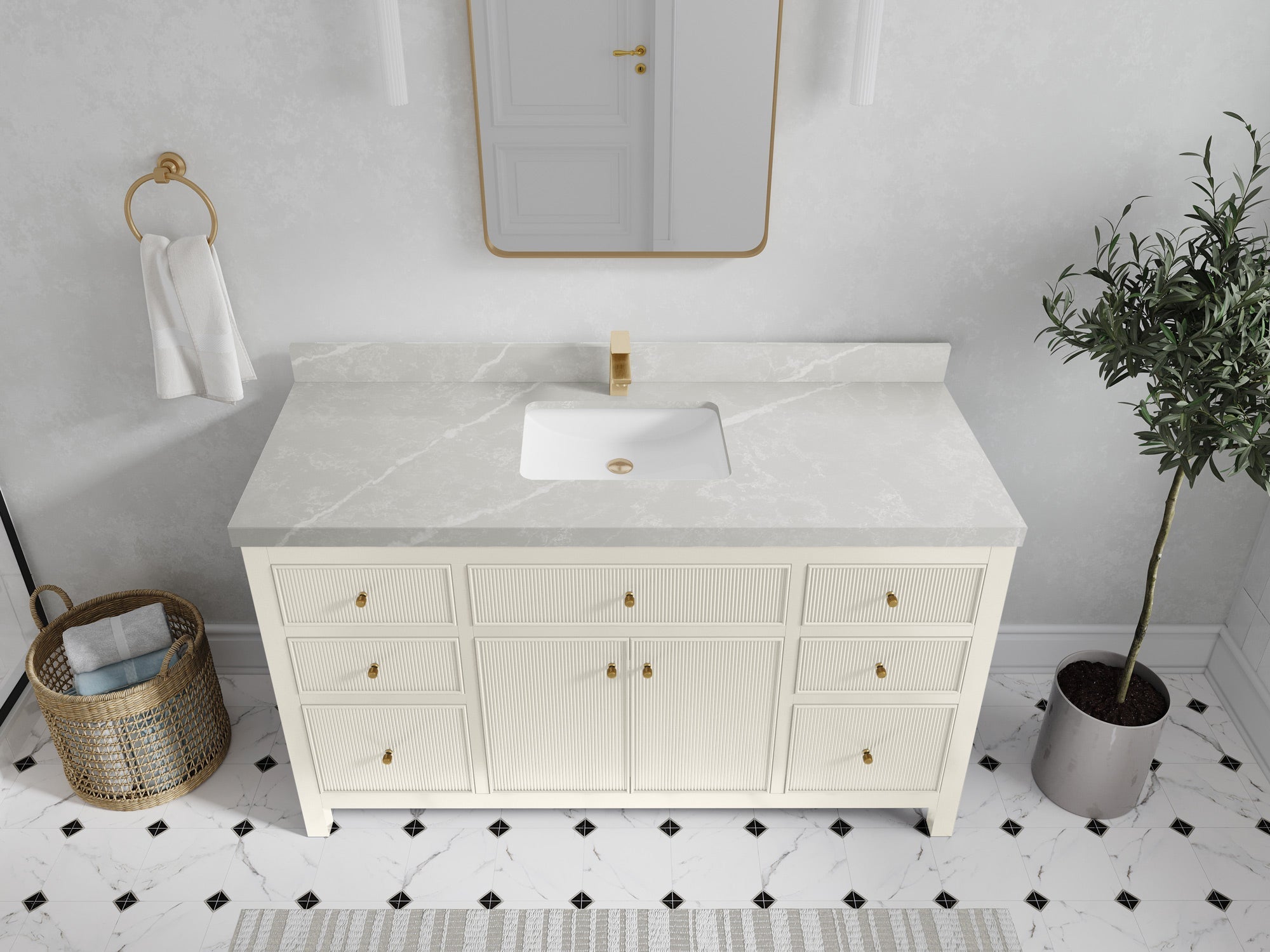 Sonoma 60 in W x 22 in D Free Standing Reeded Single Sink Bathroom Vanity - Willow Bath and Vanity