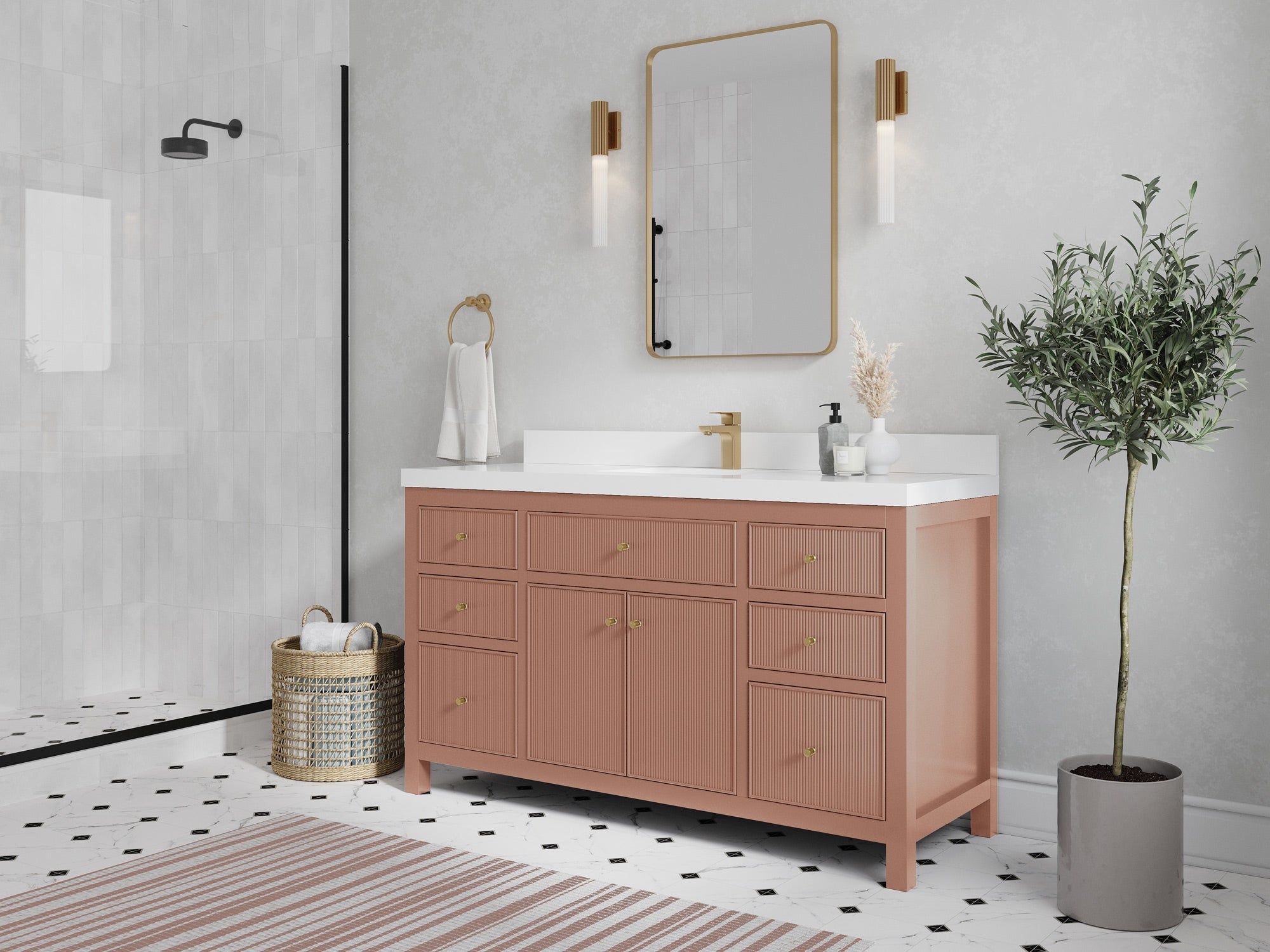 Sonoma 60 in W x 22 in D Free Standing Reeded Single Sink Bathroom Vanity - Willow Bath and Vanity