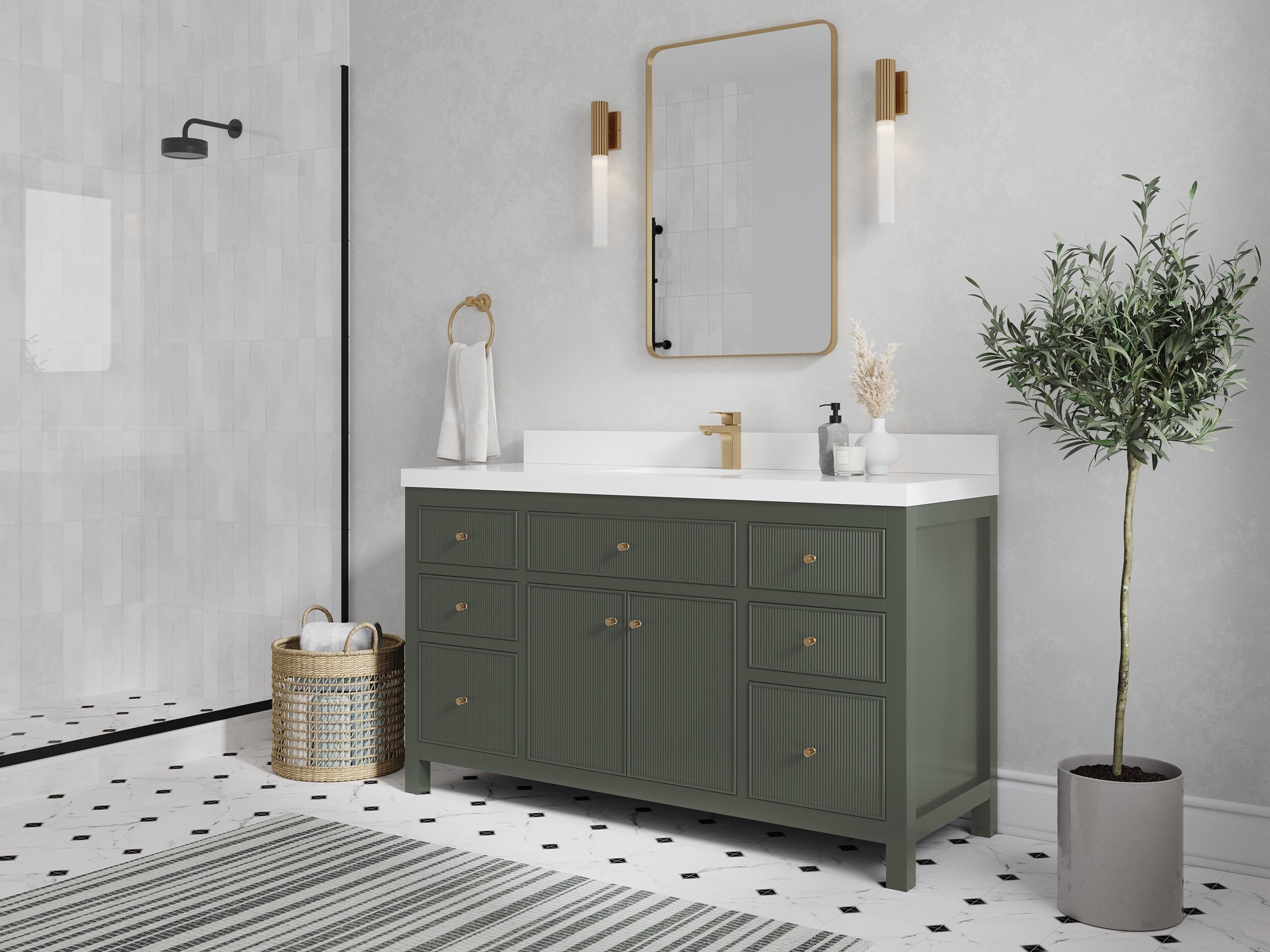 Sonoma 60 in W x 22 in D Free Standing Reeded Single Sink Bathroom Vanity - Willow Bath and Vanity
