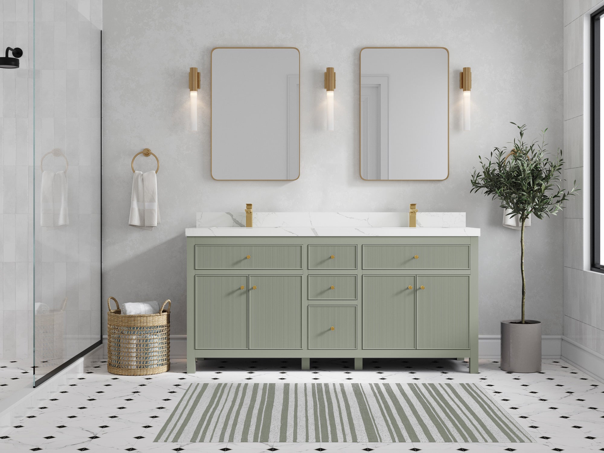 Sonoma 72 in W x 22 in D Free Standing Reeded Double Sink Bathroom Vanity - Willow Bath and Vanity