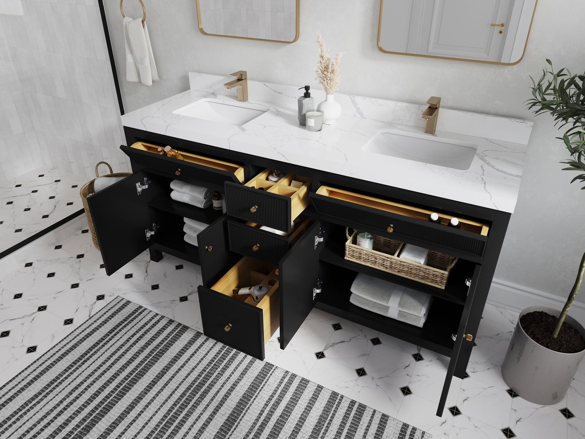 Sonoma 72 in W x 22 in D Free Standing Reeded Double Sink Bathroom Vanity - Willow Bath and Vanity
