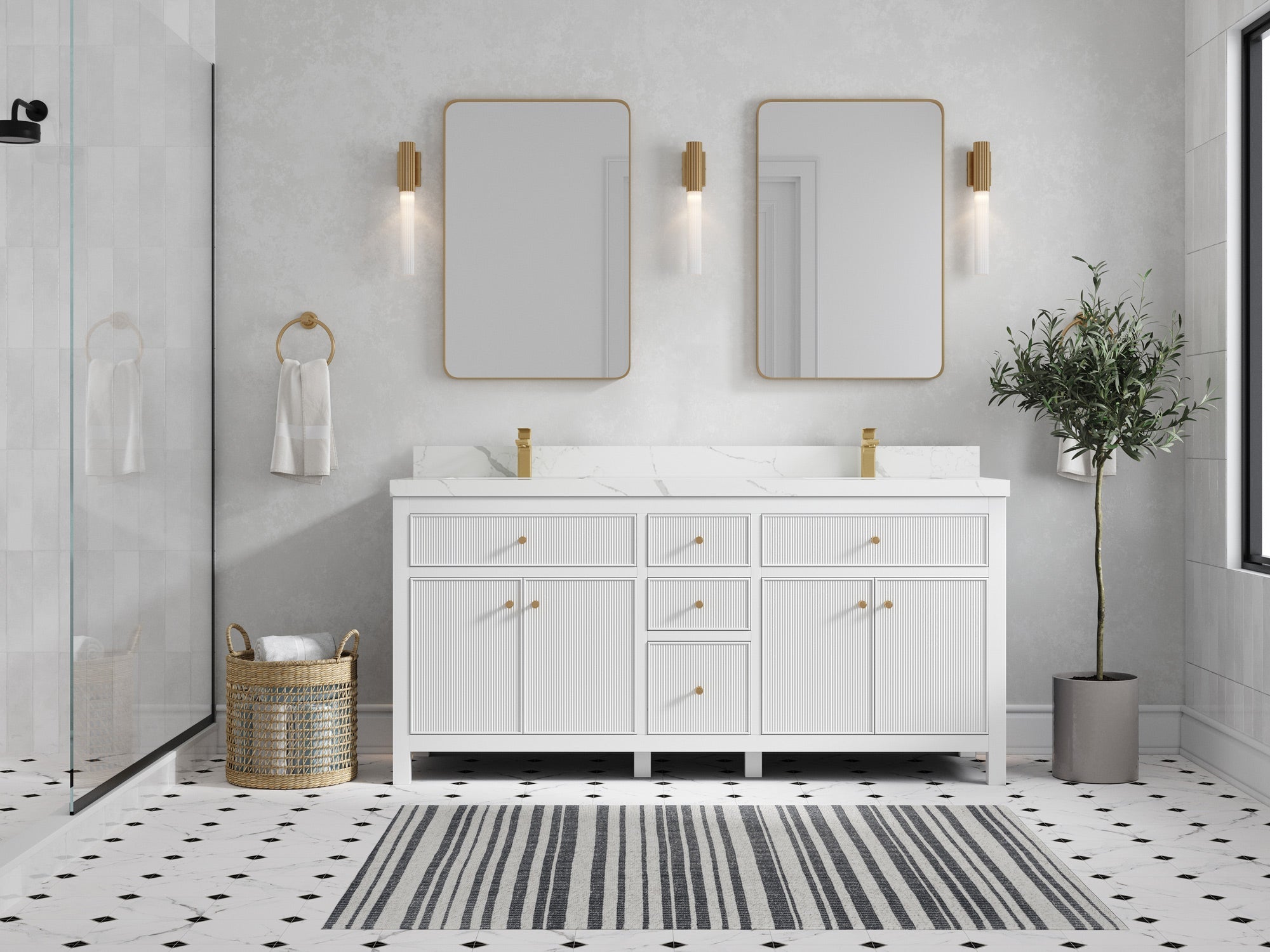 Sonoma 72 in W x 22 in D Free Standing Reeded Double Sink Bathroom Vanity - Willow Bath and Vanity