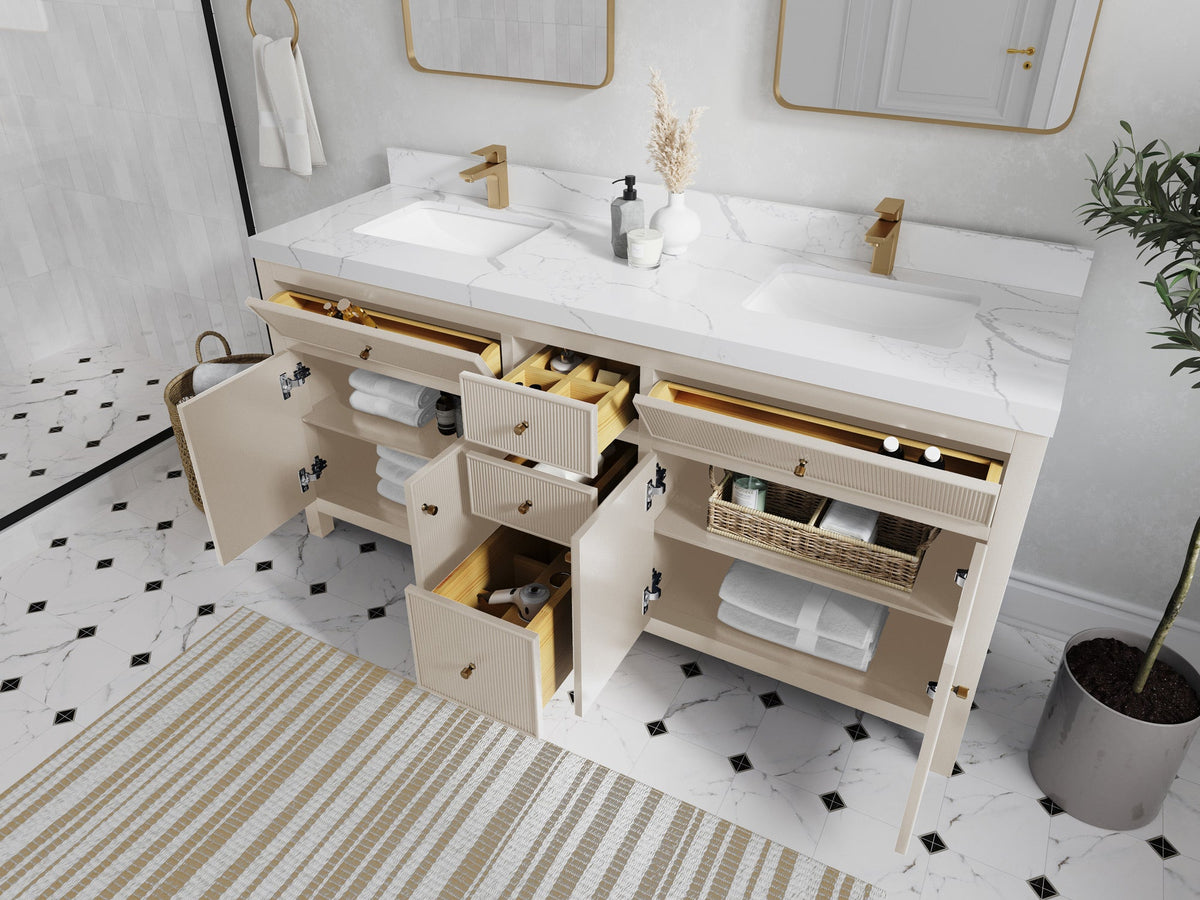 Sonoma 72 in W x 22 in D Free Standing Reeded Double Sink Bathroom Vanity - Willow Bath and Vanity