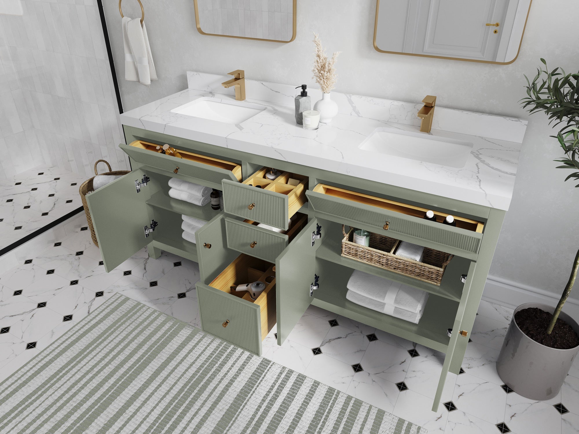 Sonoma 72 in W x 22 in D Free Standing Reeded Double Sink Bathroom Vanity - Willow Bath and Vanity