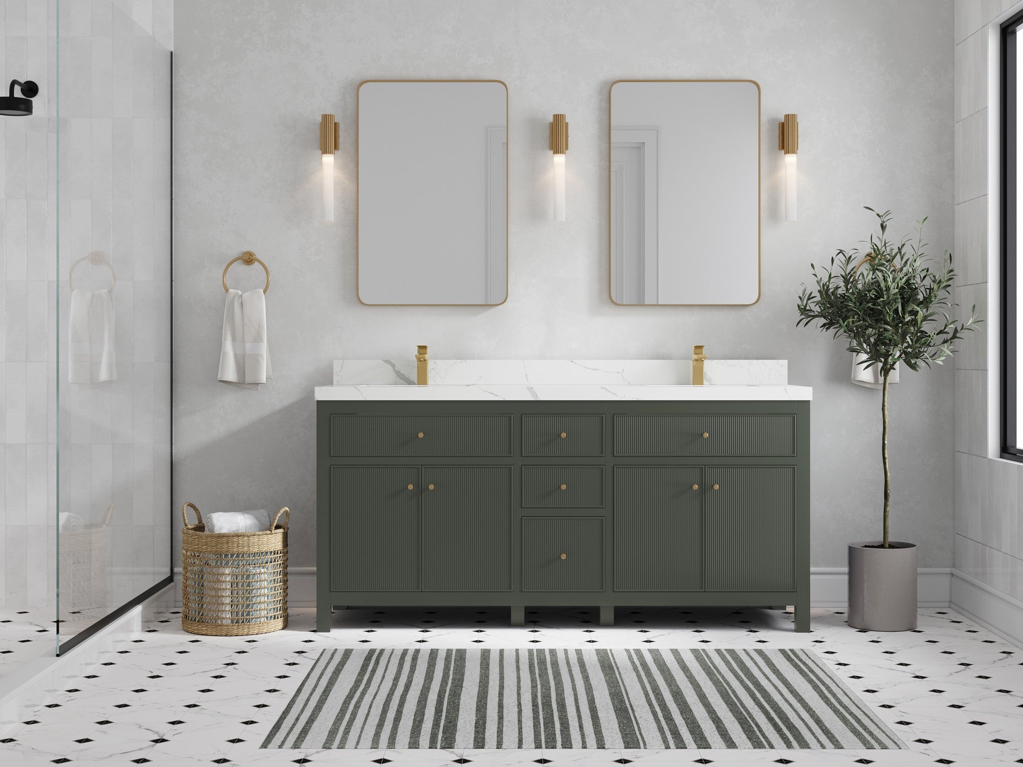 Sonoma 72 in W x 22 in D Free Standing Reeded Double Sink Bathroom Vanity - Willow Bath and Vanity