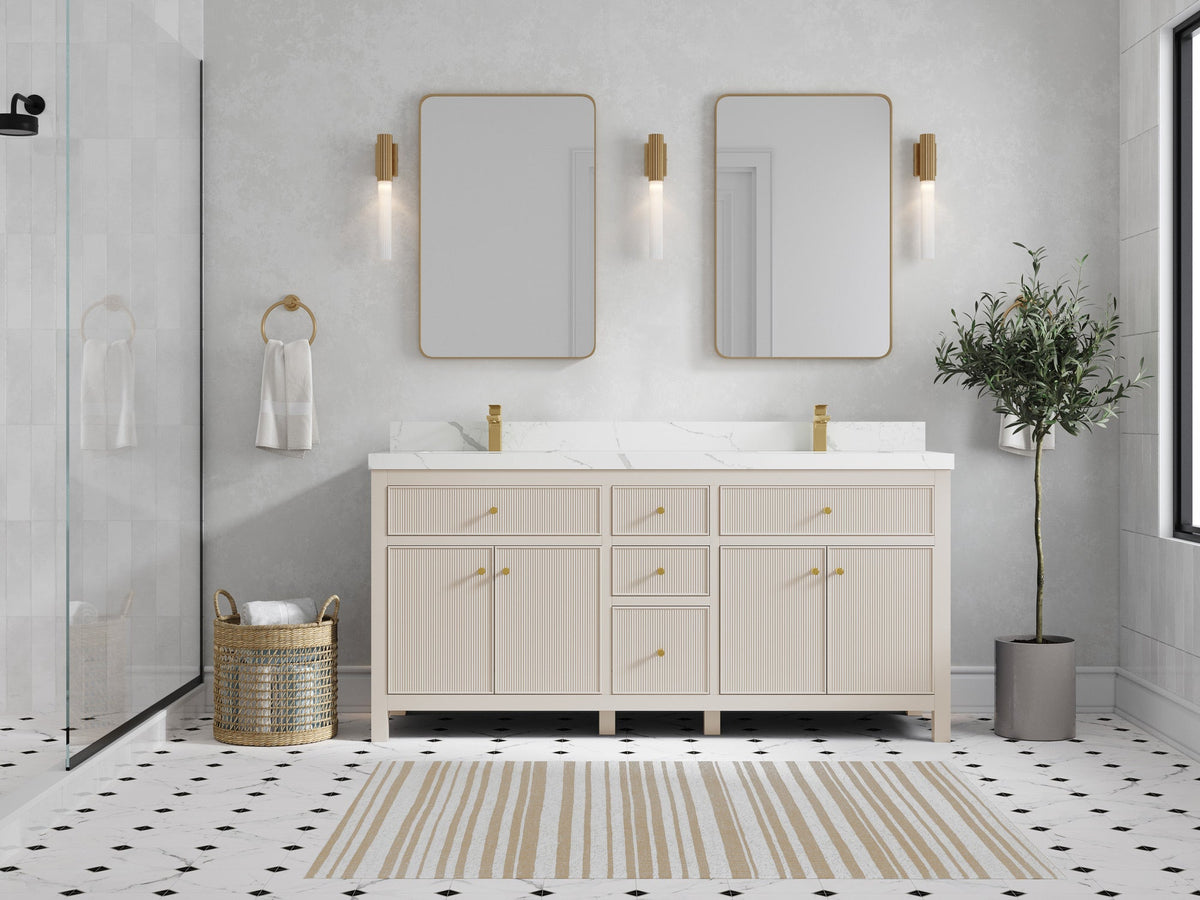 Sonoma 72 in W x 22 in D Free Standing Reeded Double Sink Bathroom Vanity - Willow Bath and Vanity