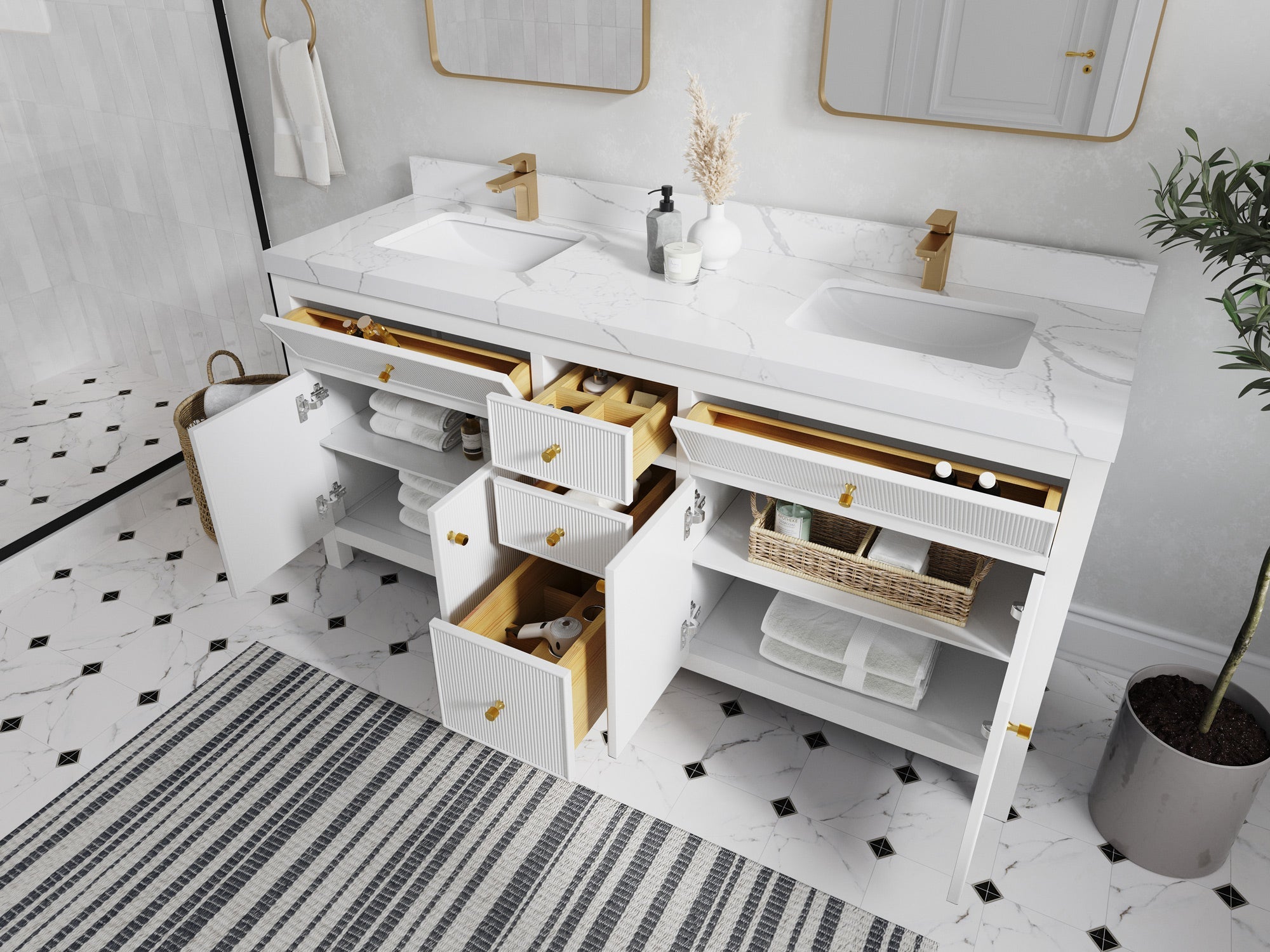 Sonoma 72 in W x 22 in D Free Standing Reeded Double Sink Bathroom Vanity - Willow Bath and Vanity