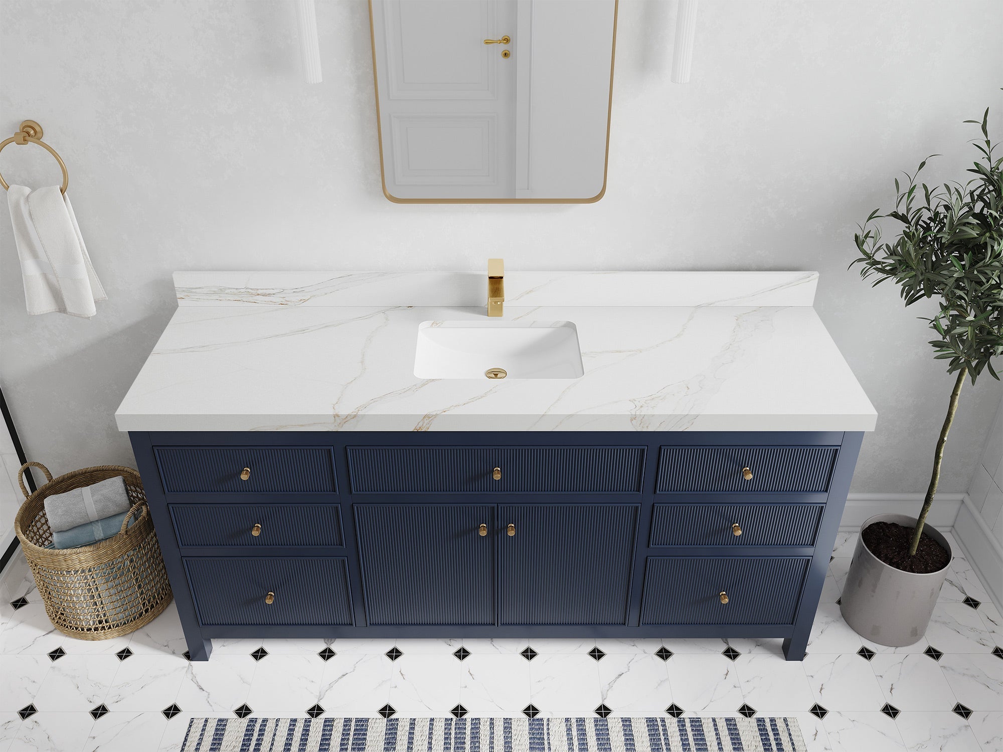 Sonoma 72 in W x 22 in D Free Standing Reeded Single Sink Bathroom Vanity - Willow Bath and Vanity