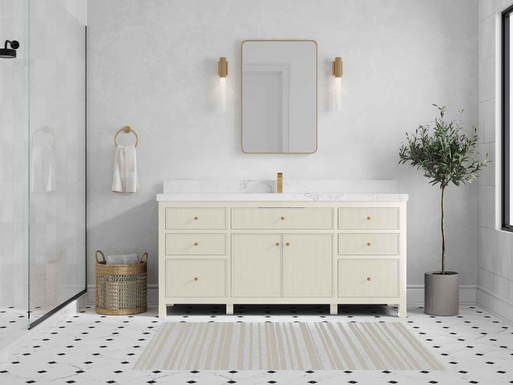 Sonoma 72 in W x 22 in D Free Standing Reeded Single Sink Bathroom Vanity - Willow Bath and Vanity