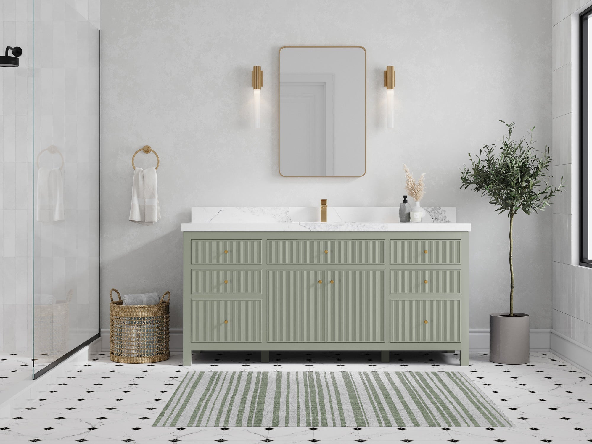 Sonoma 72 in W x 22 in D Free Standing Reeded Single Sink Bathroom Vanity - Willow Bath and Vanity