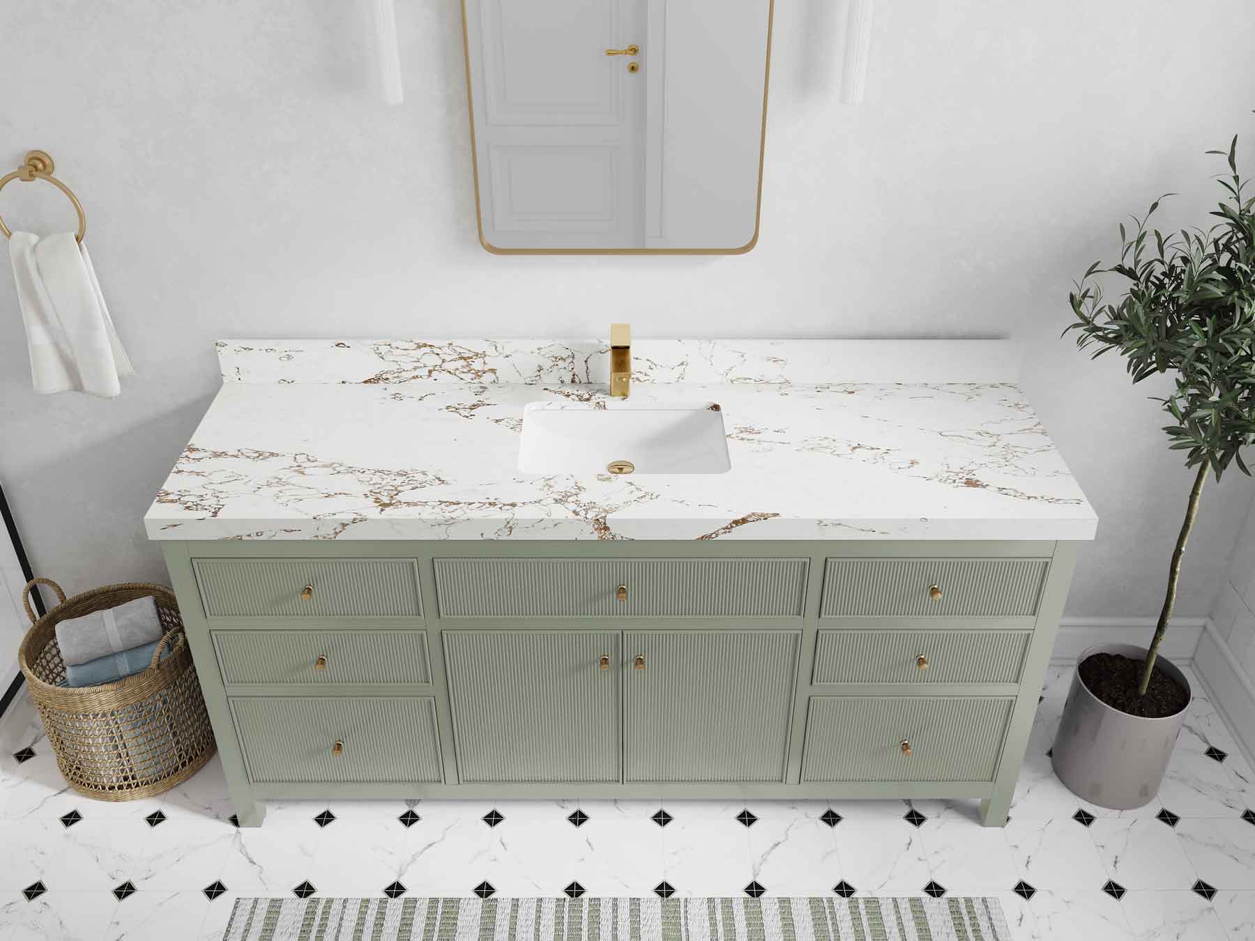 Sonoma 72 in W x 22 in D Free Standing Reeded Single Sink Bathroom Vanity - Willow Bath and Vanity