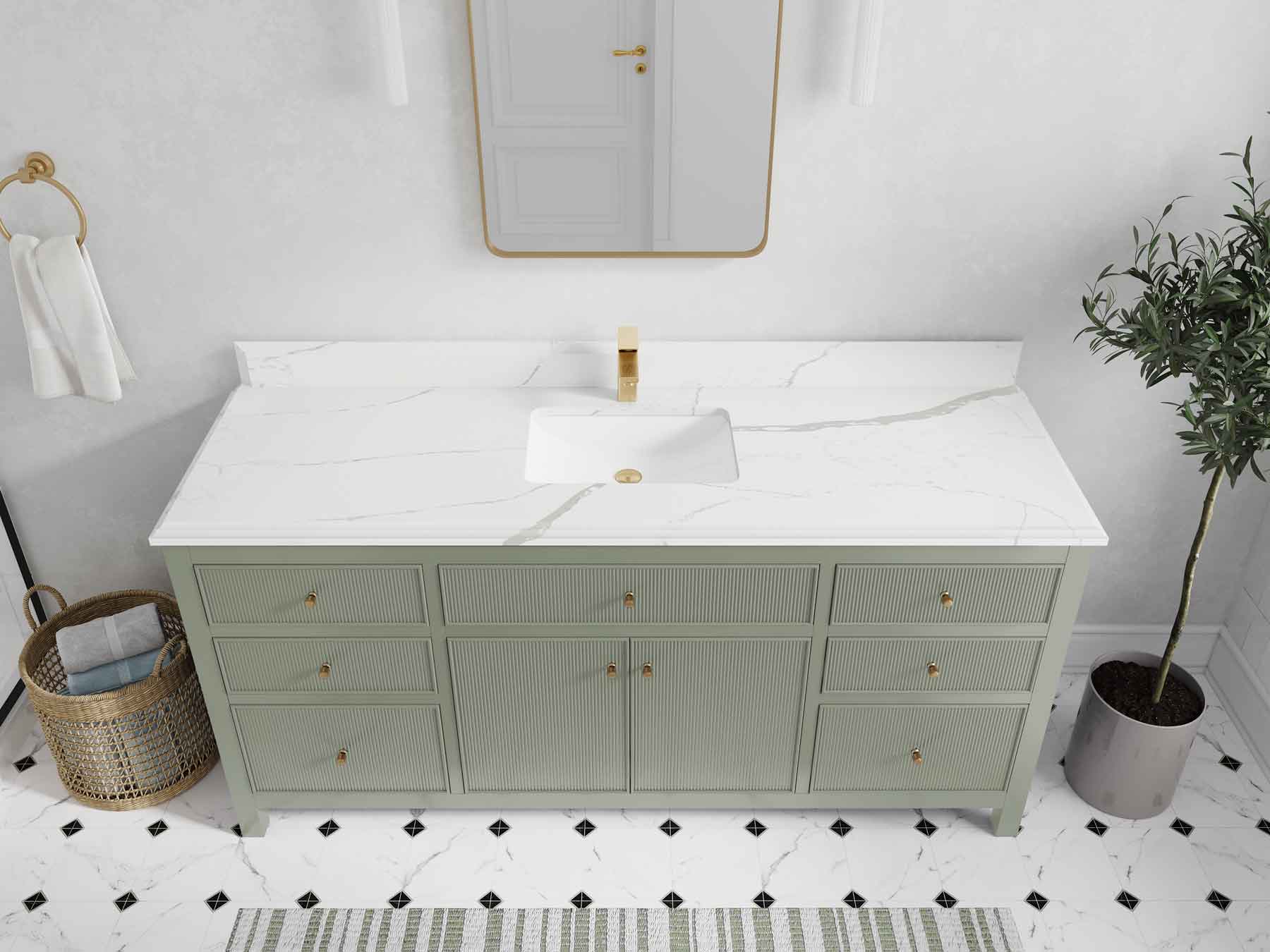 Sonoma 72 in W x 22 in D Free Standing Reeded Single Sink Bathroom Vanity - Willow Bath and Vanity