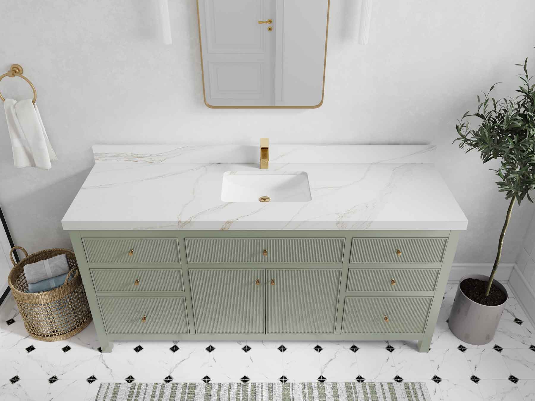 Sonoma 72 in W x 22 in D Free Standing Reeded Single Sink Bathroom Vanity - Willow Bath and Vanity
