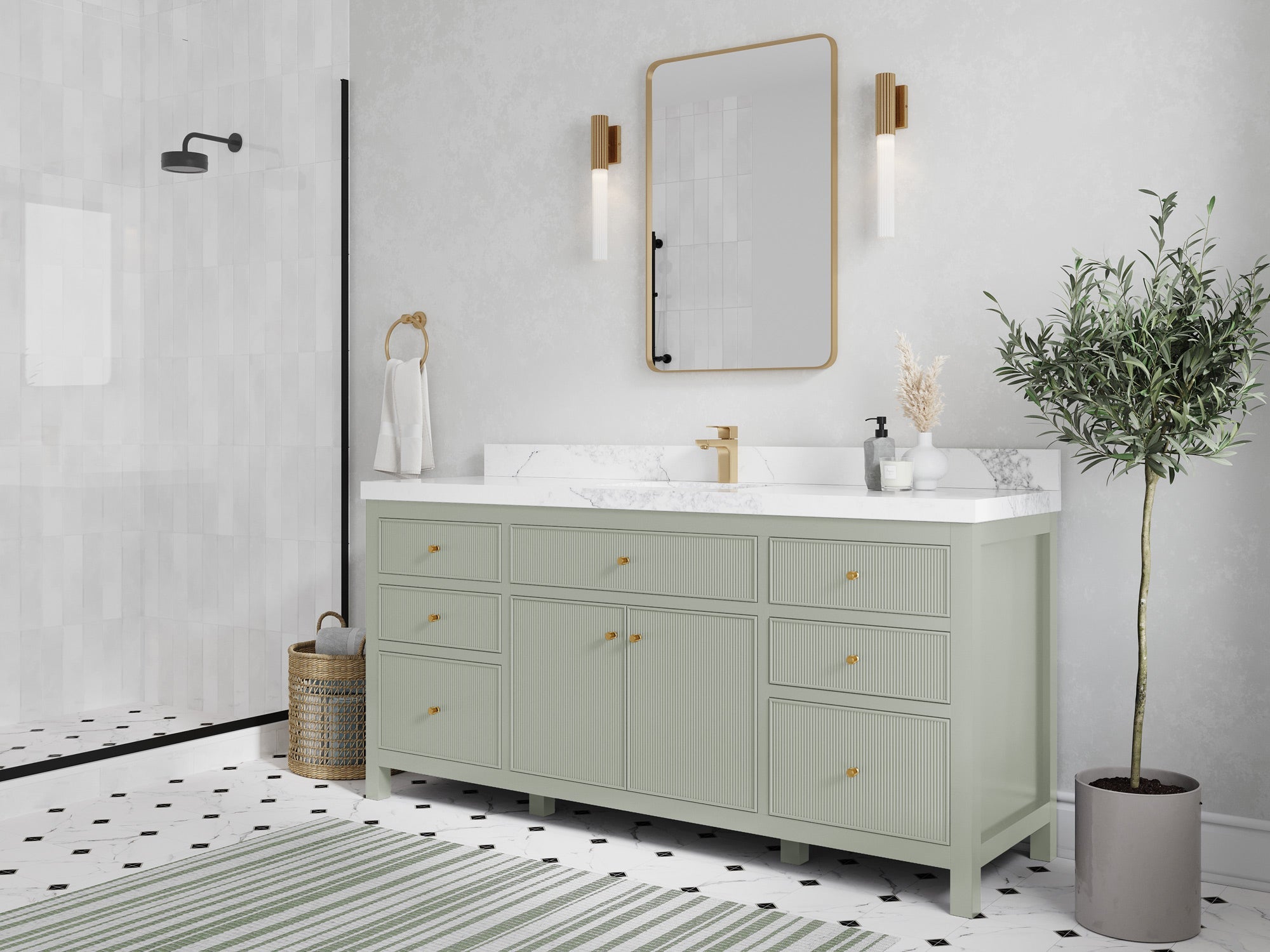 Sonoma 72 in W x 22 in D Free Standing Reeded Single Sink Bathroom Vanity - Willow Bath and Vanity