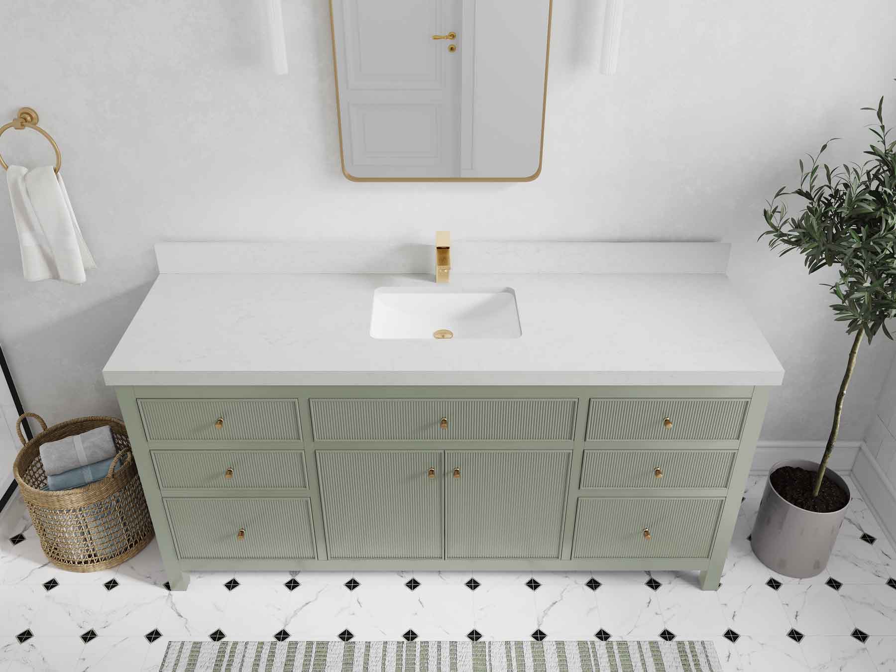 Sonoma 72 in W x 22 in D Free Standing Reeded Single Sink Bathroom Vanity - Willow Bath and Vanity