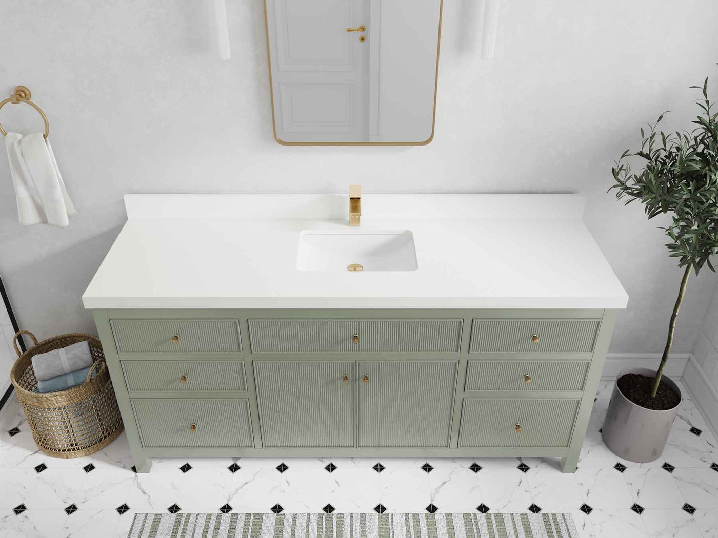 Sonoma 72 in W x 22 in D Free Standing Reeded Single Sink Bathroom Vanity