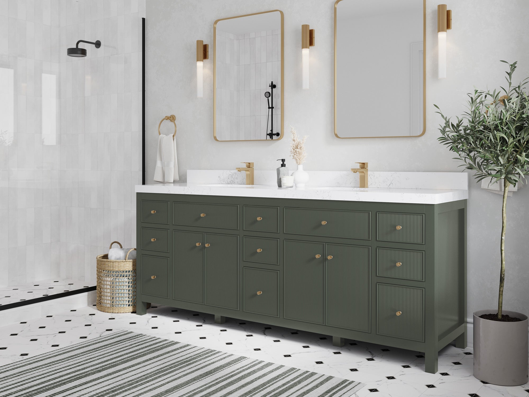 Sonoma 84 in W x 22 in D Free Standing Reeded Double Sink Bathroom Vanity - Willow Bath and Vanity
