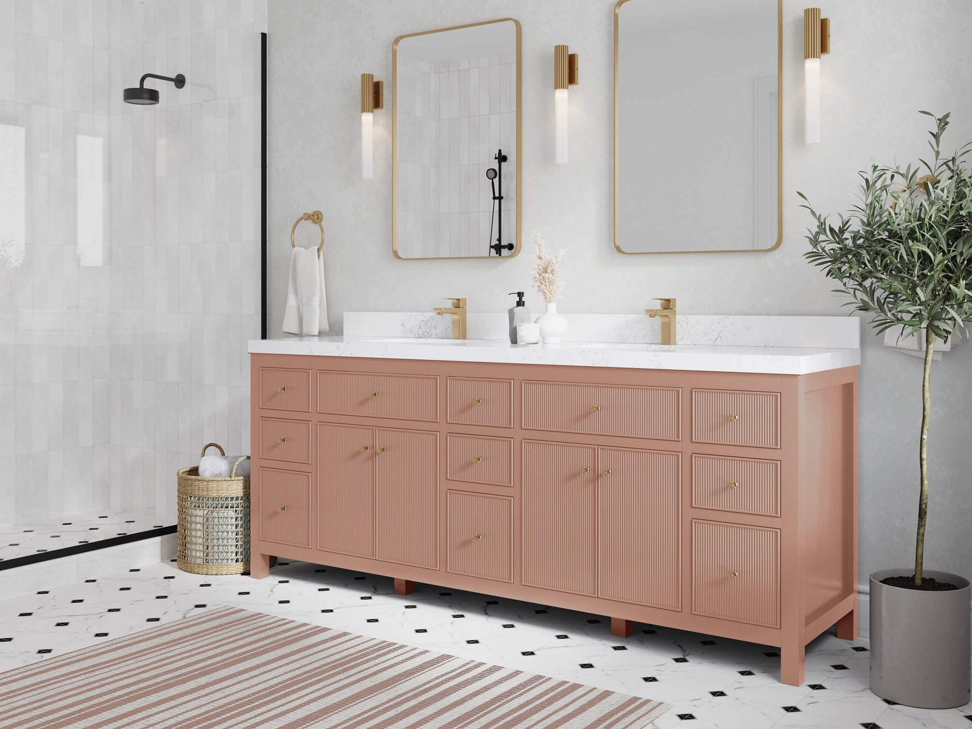 Sonoma 84 in W x 22 in D Free Standing Reeded Double Sink Bathroom Vanity - Willow Bath and Vanity