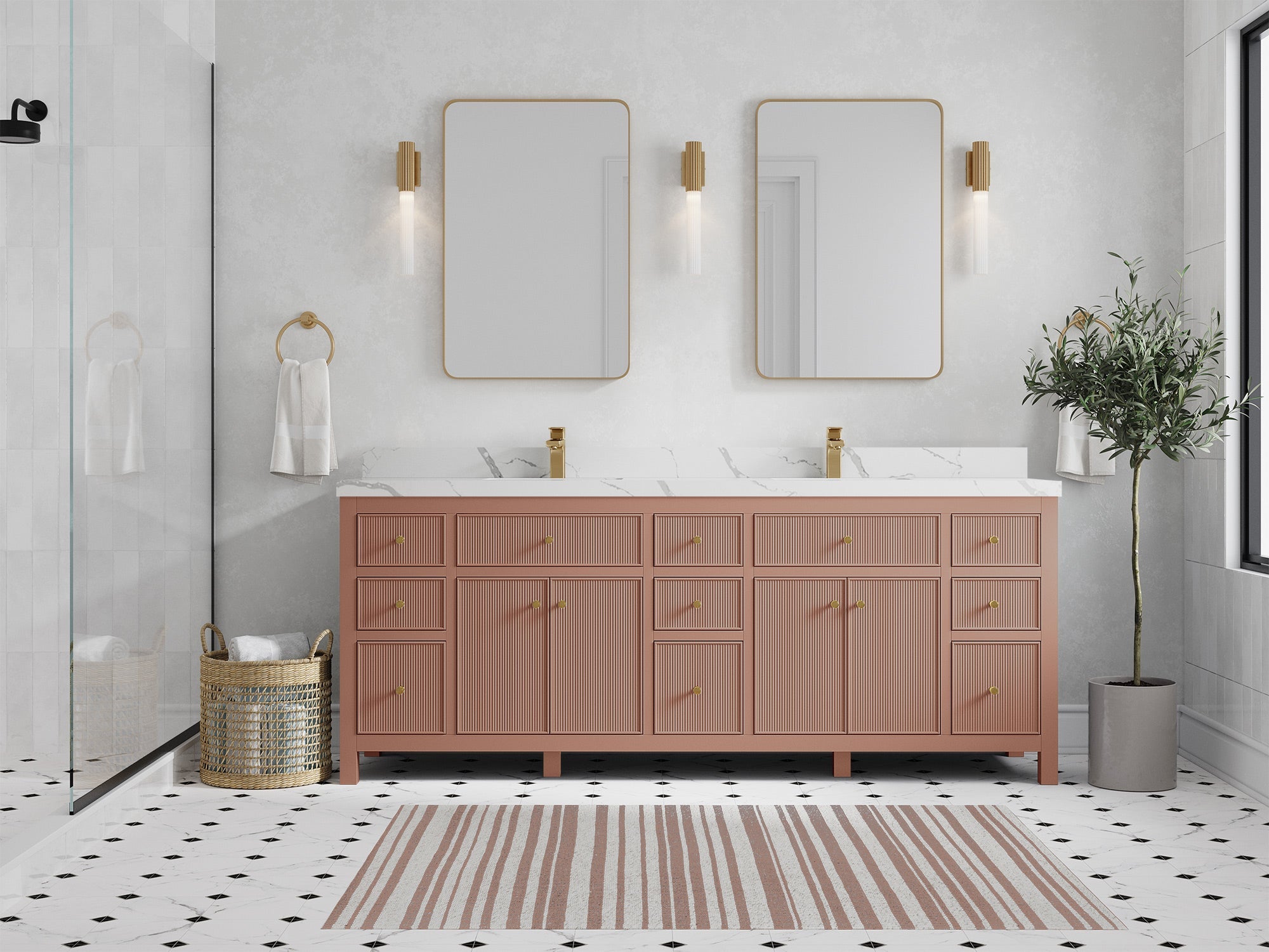 Sonoma 84 in W x 22 in D Free Standing Reeded Double Sink Bathroom Vanity - Willow Bath and Vanity