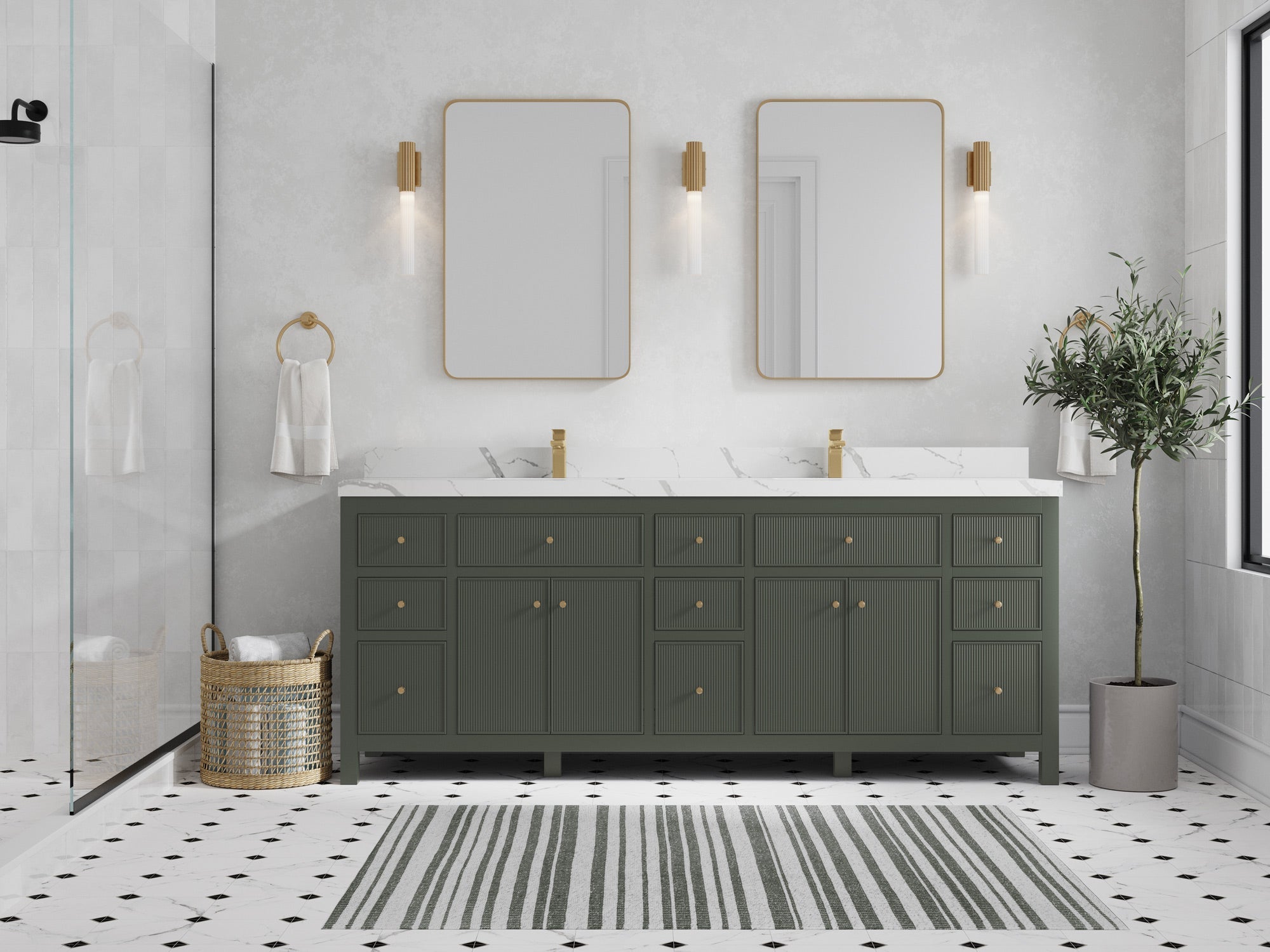 Sonoma 84 in W x 22 in D Free Standing Reeded Double Sink Bathroom Vanity - Willow Bath and Vanity