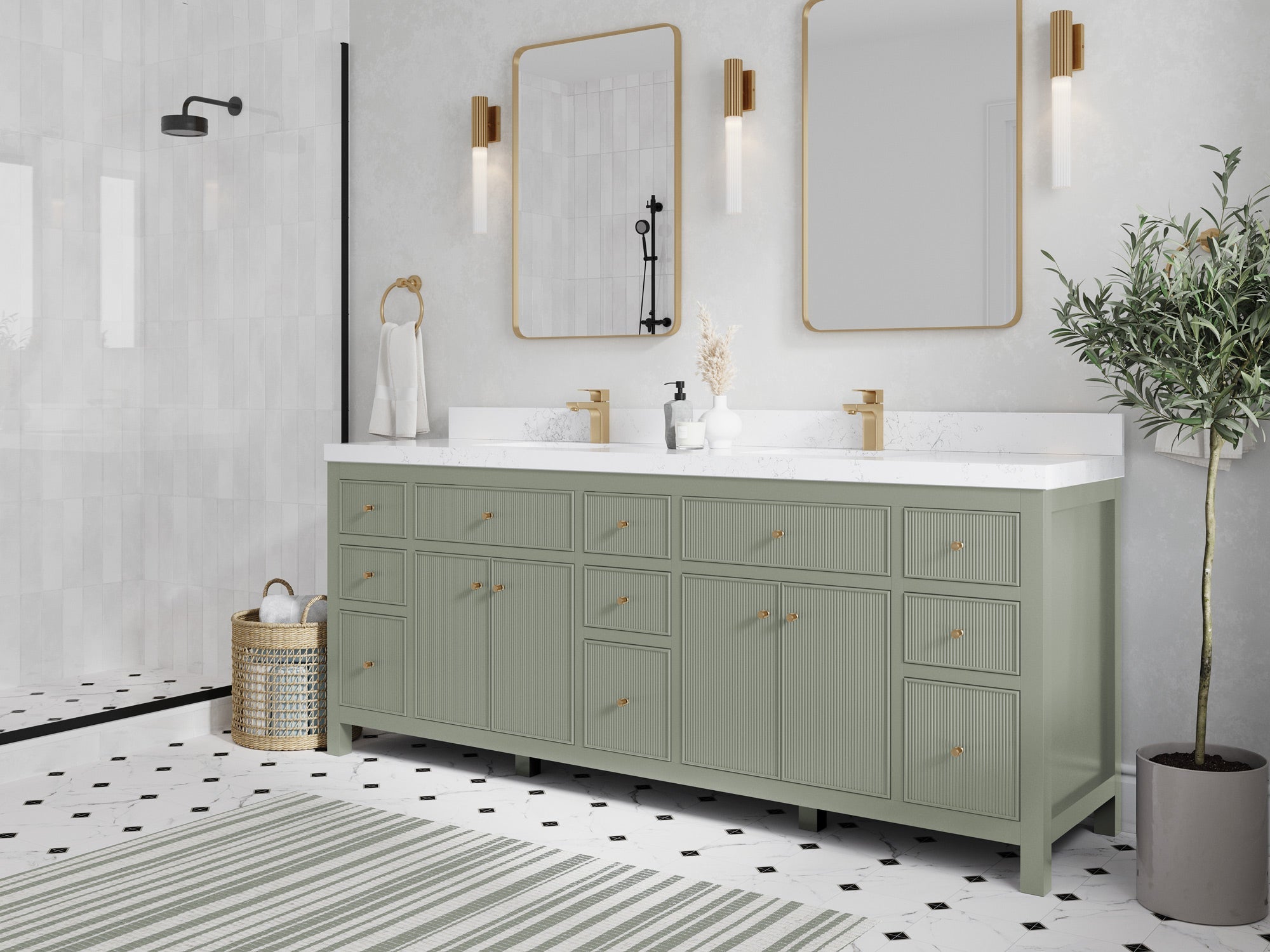 Sonoma 84 in W x 22 in D Free Standing Reeded Double Sink Bathroom Vanity - Willow Bath and Vanity