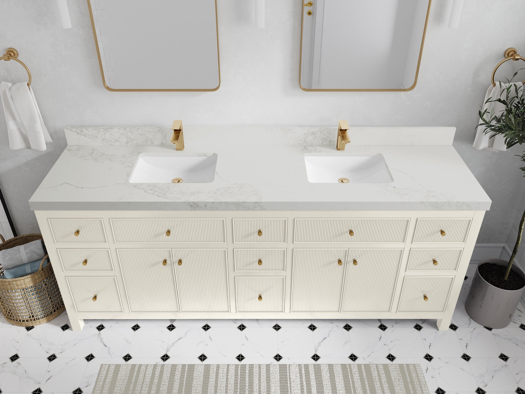 Sonoma 84 in W x 22 in D Free Standing Reeded Double Sink Bathroom Vanity - Willow Bath and Vanity