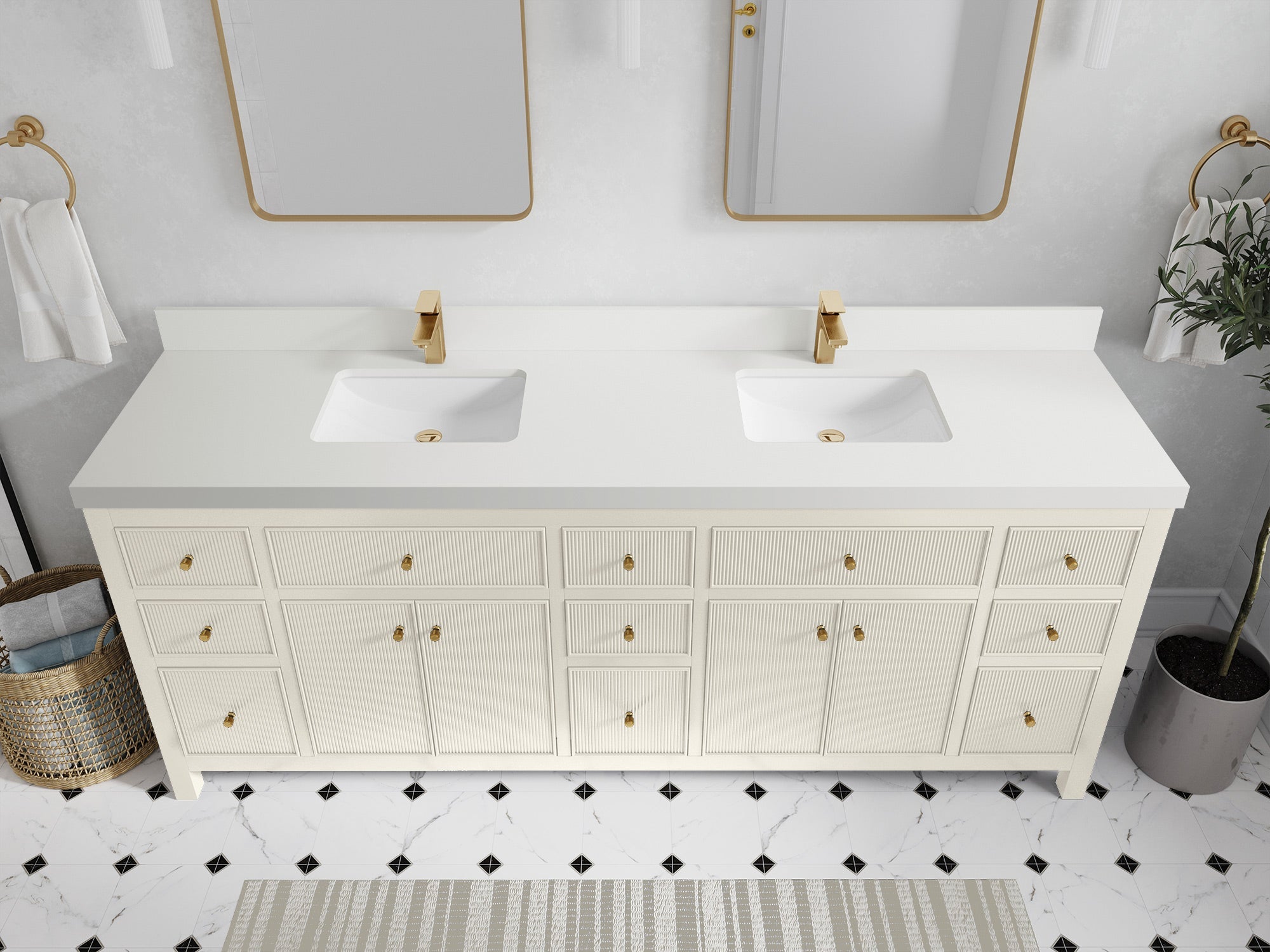 Sonoma 84 in W x 22 in D Free Standing Reeded Double Sink Bathroom Vanity - Willow Bath and Vanity